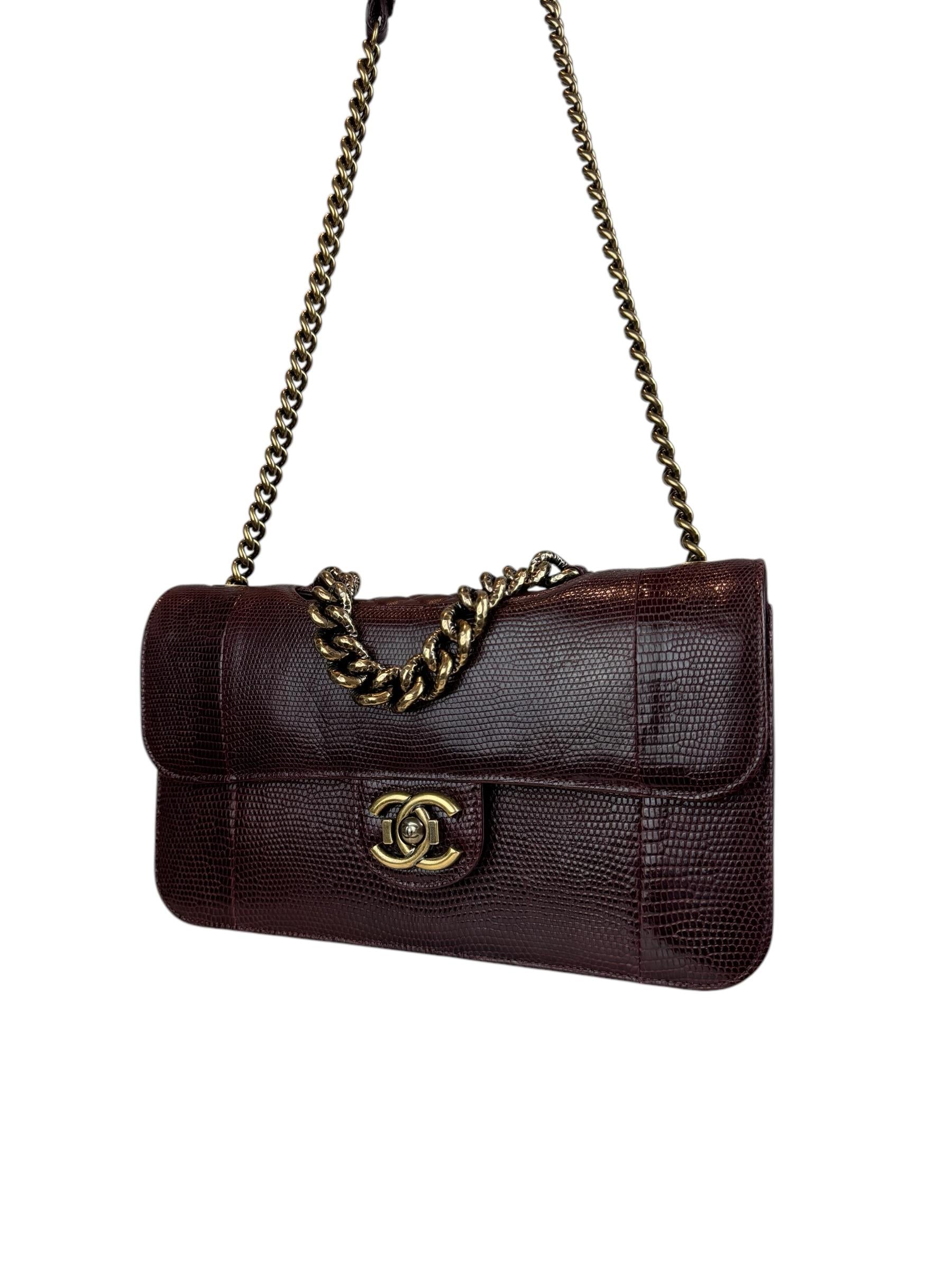 CHANEL BURGUNDY LIZARD LEATHER BAG