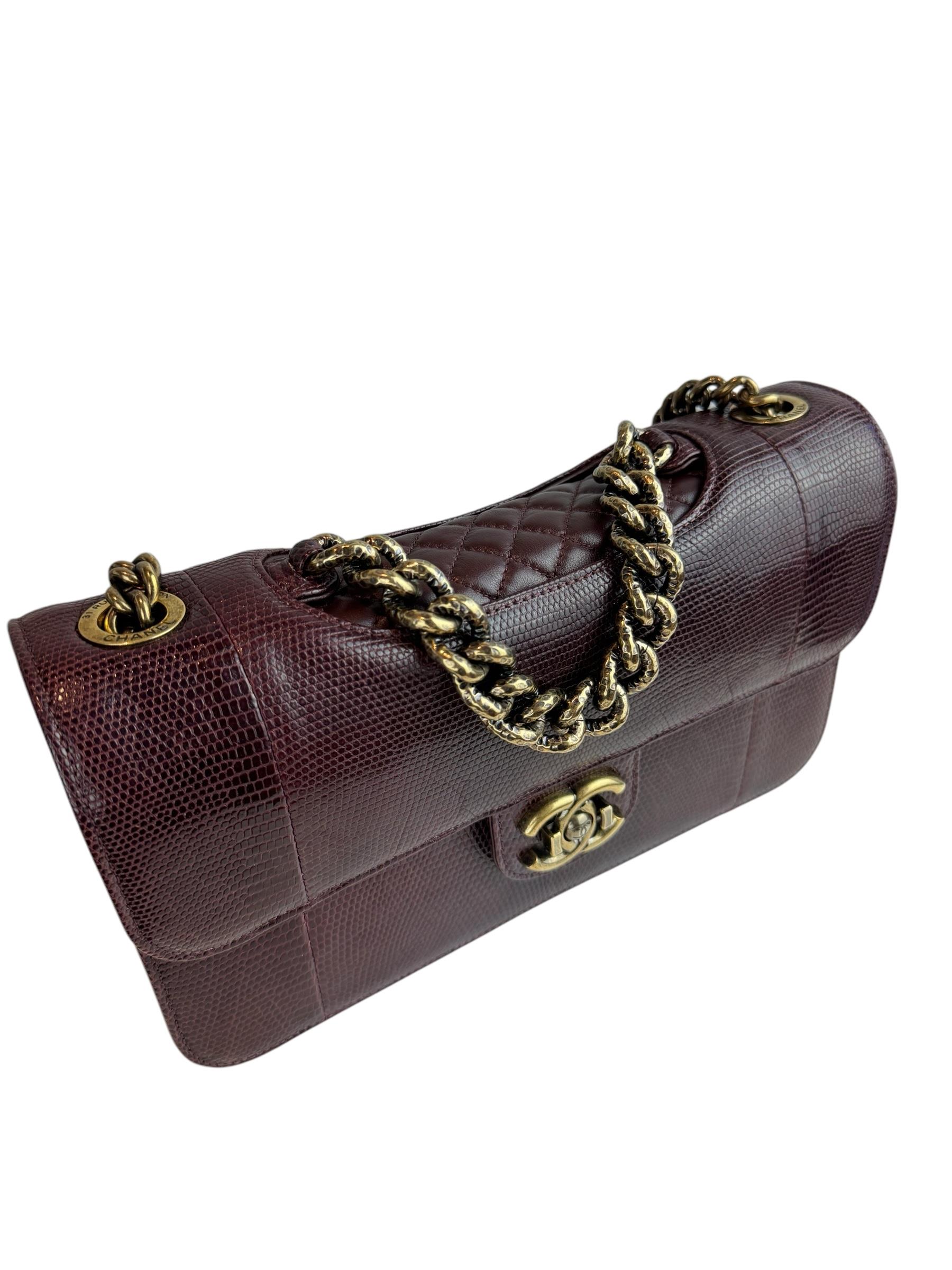 CHANEL BURGUNDY LIZARD LEATHER BAG