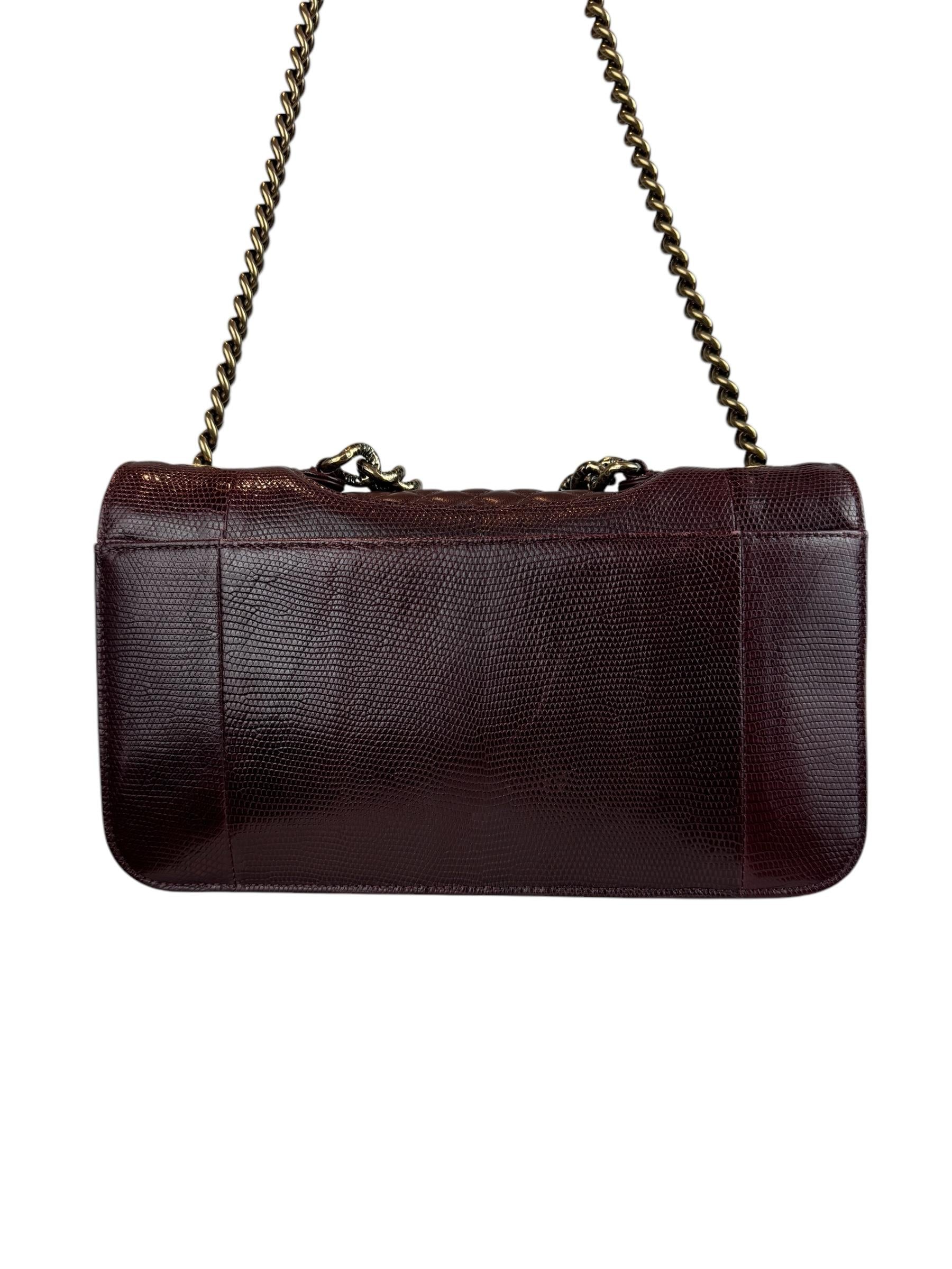 CHANEL BURGUNDY LIZARD LEATHER BAG