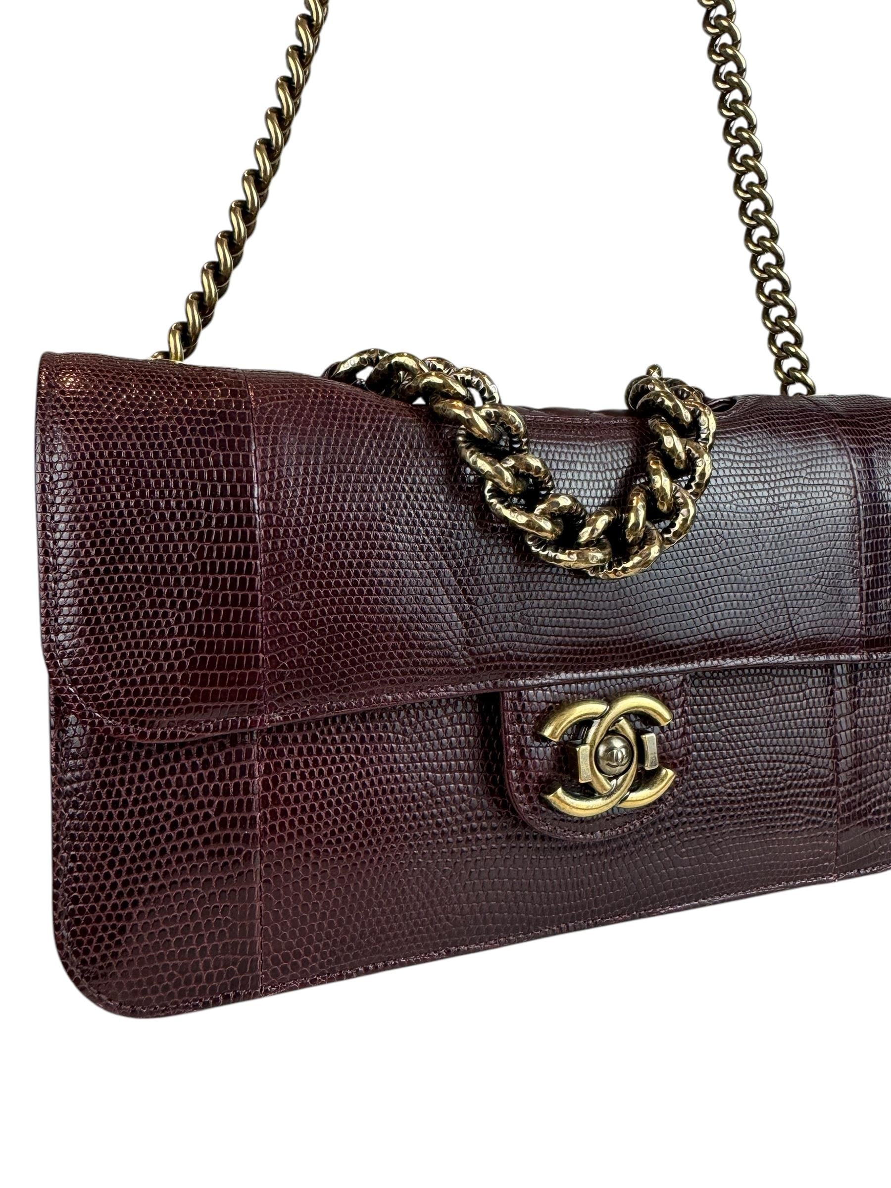 CHANEL BURGUNDY LIZARD LEATHER BAG