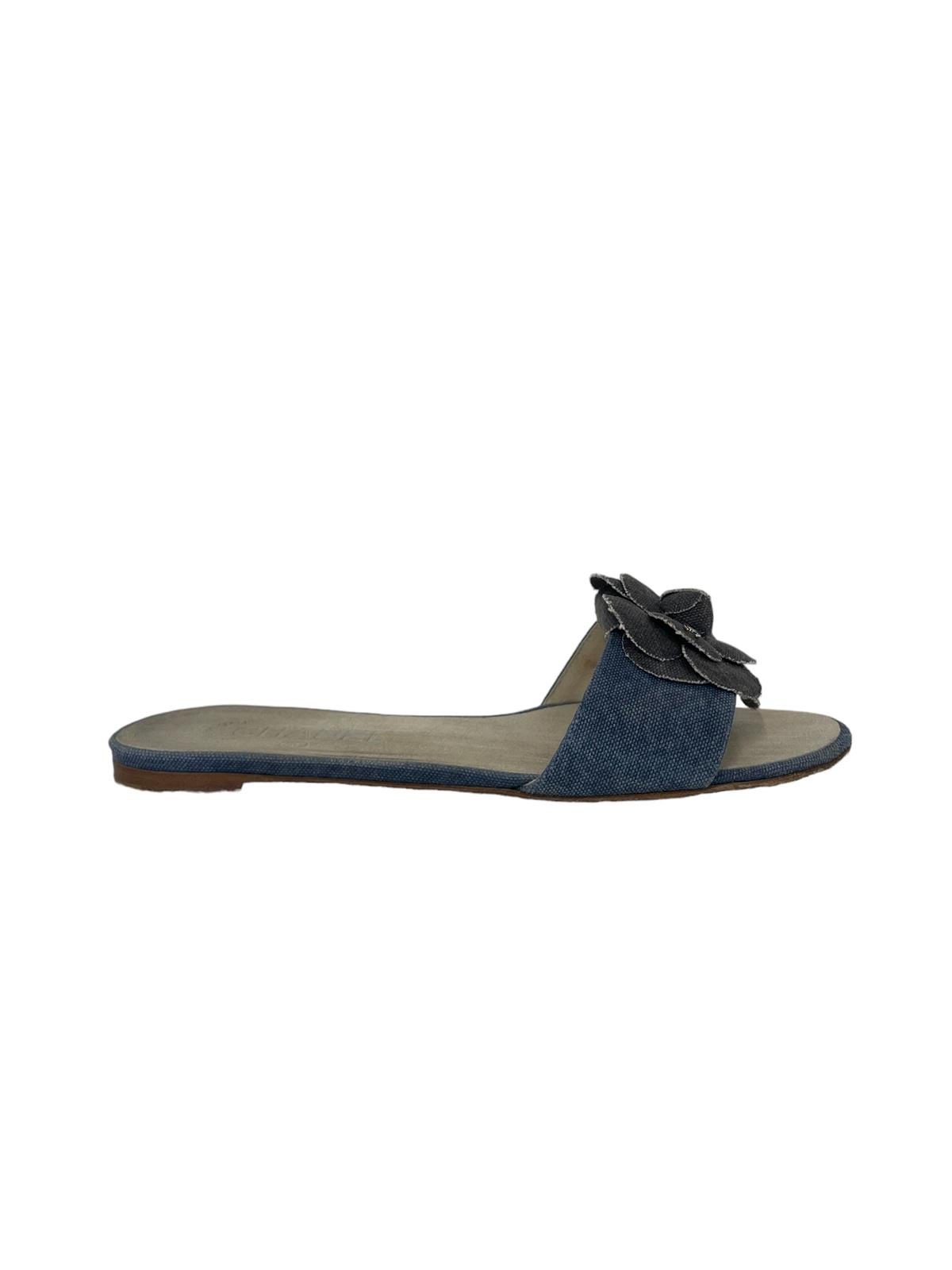 CHANEL CAMELLIA DENIM MULES 
