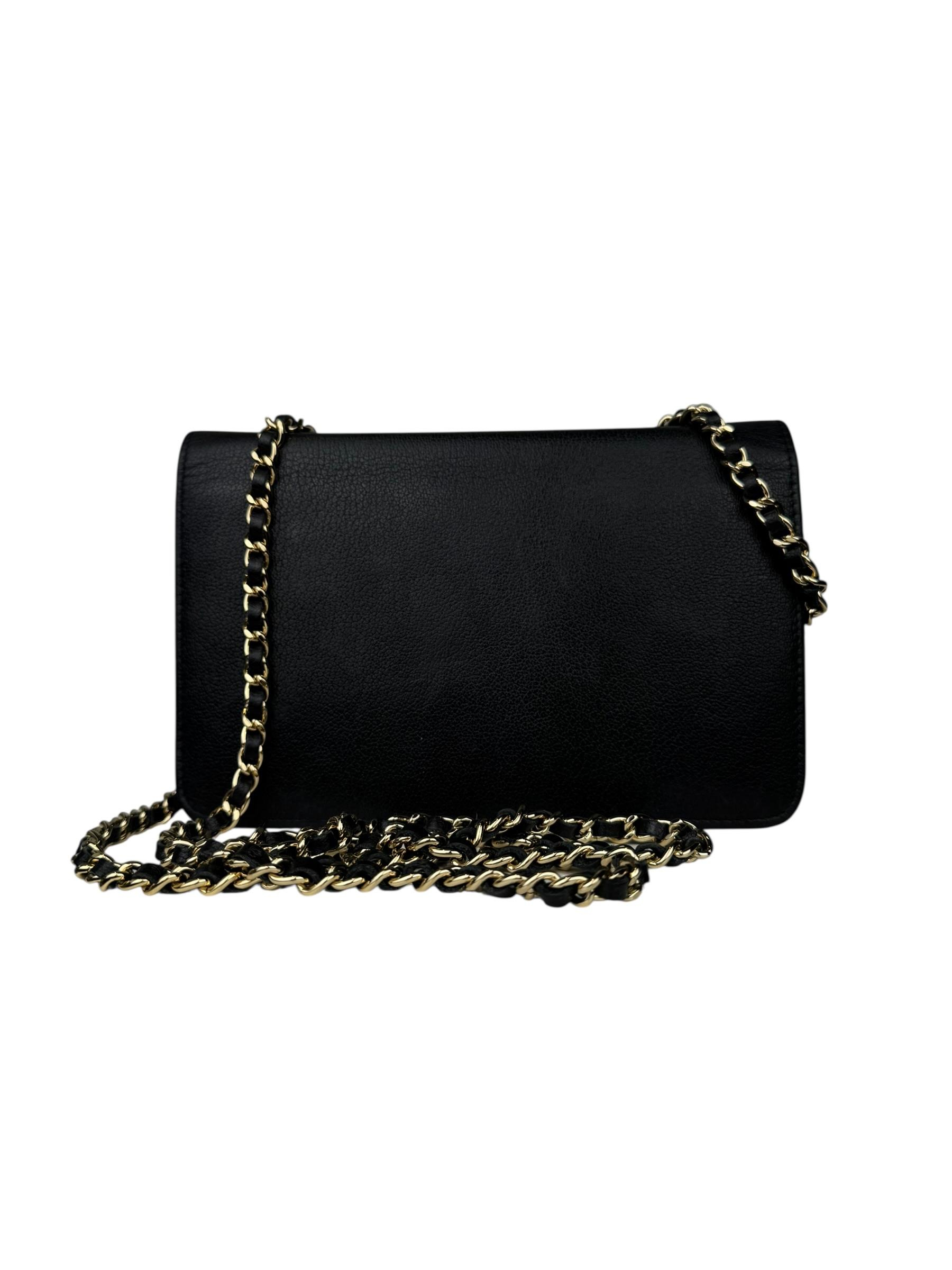 CHANEL CAMELLIA LEATHER WALLET ON CHAIN