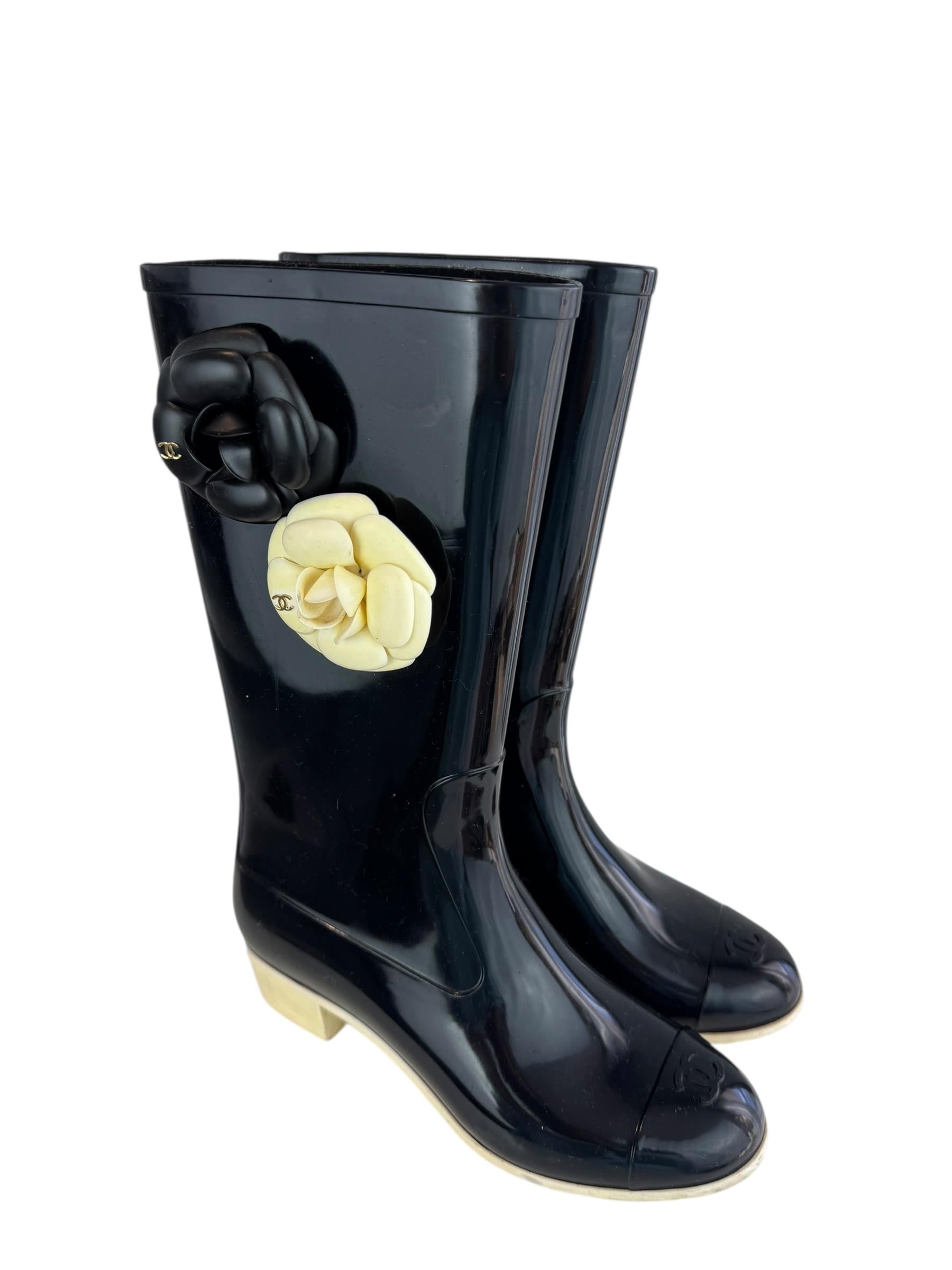 CHANEL CAMELLIA RAIN BOOTS
