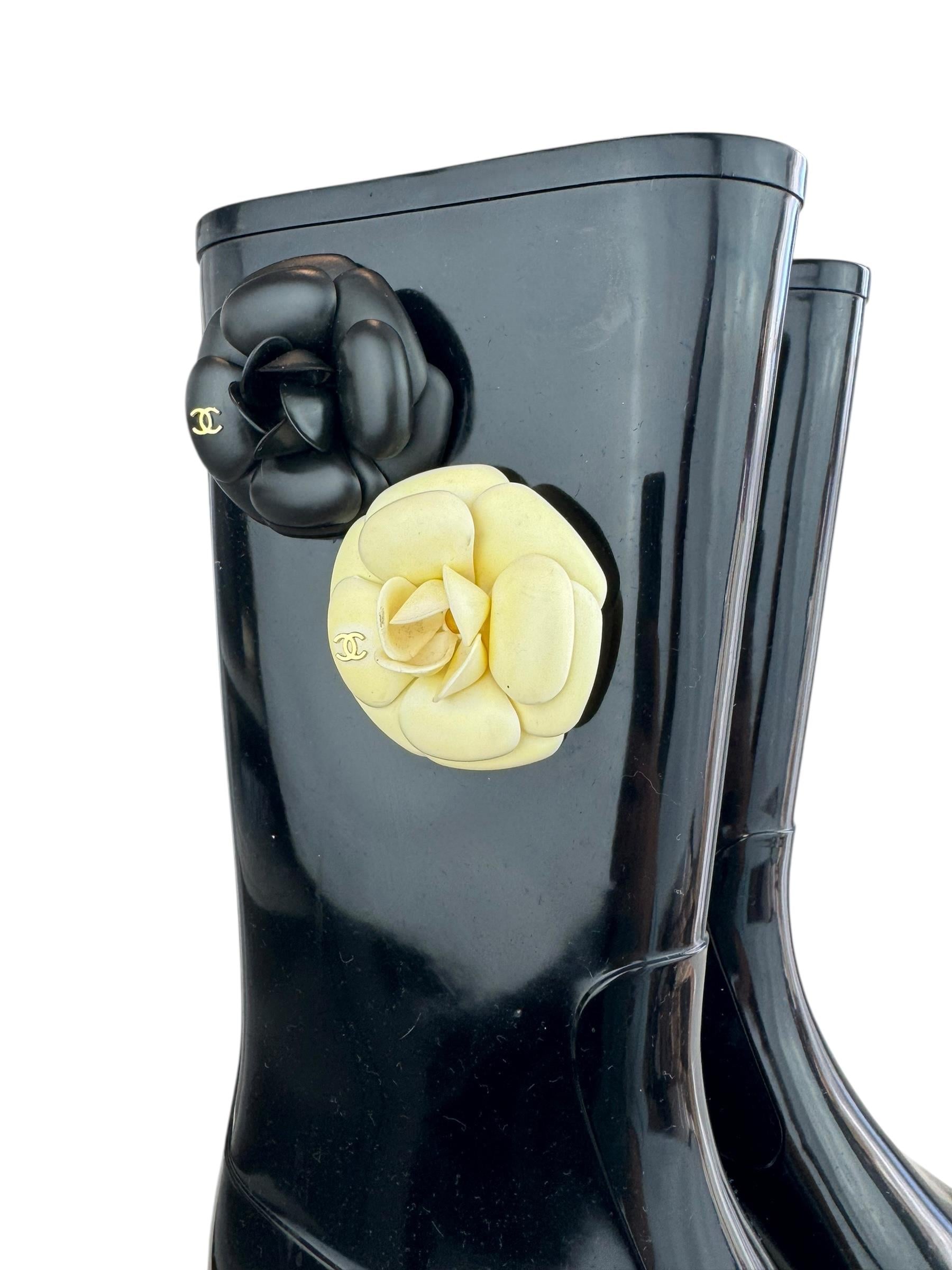 CHANEL CAMELLIA RAIN BOOTS