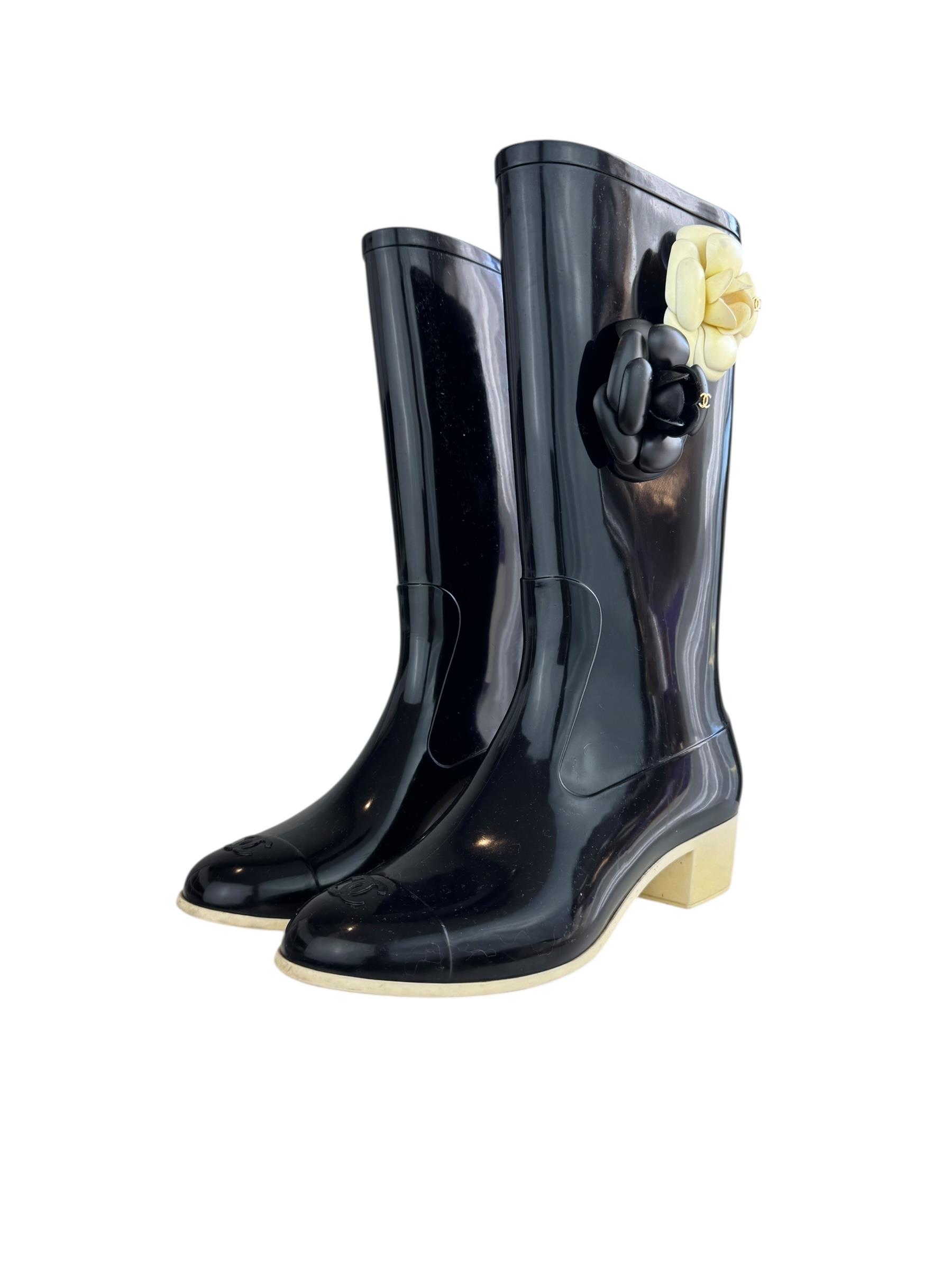 CHANEL CAMELLIA RAIN BOOTS
