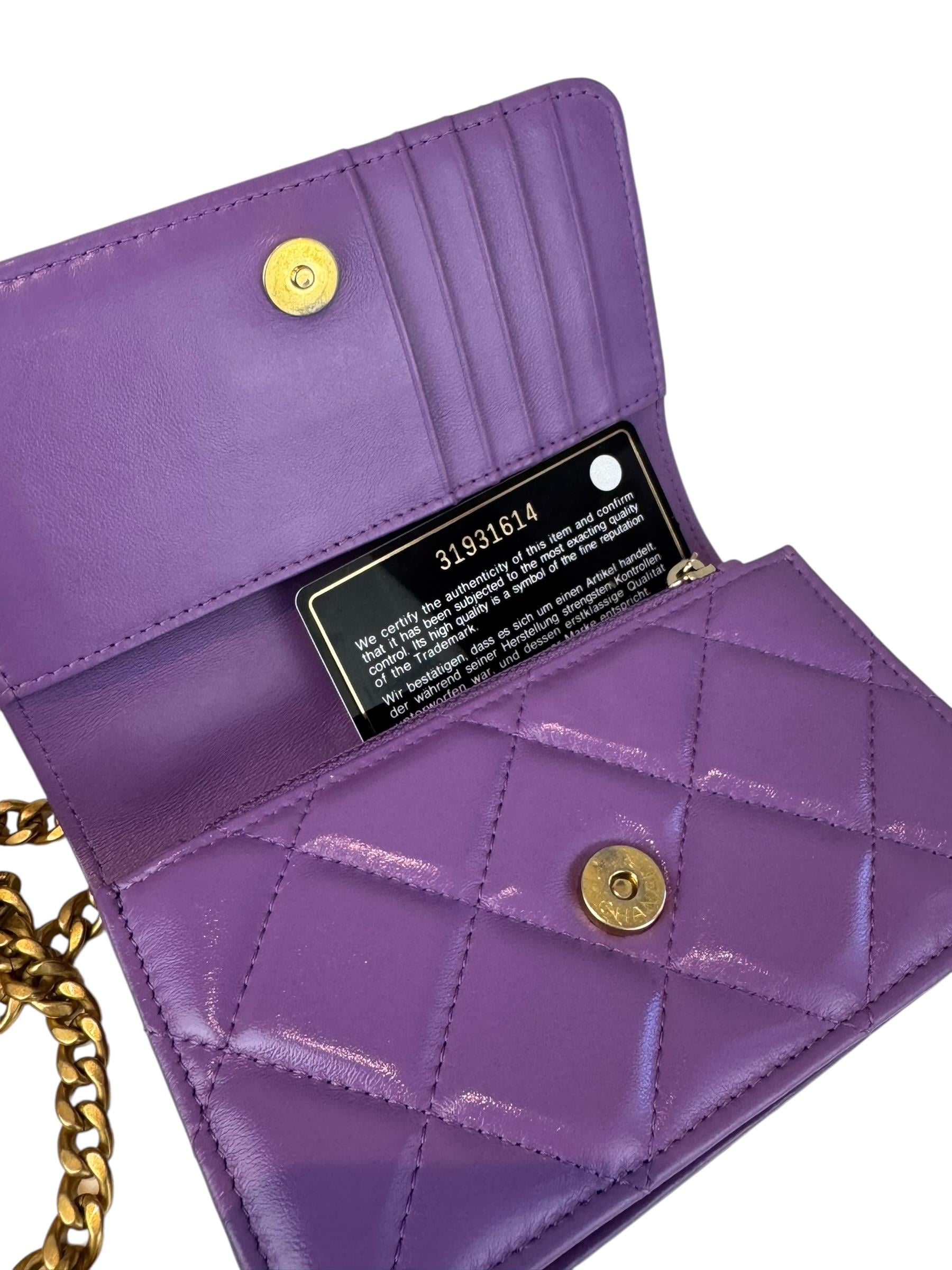 CHANEL CC PURPLE QUILTED LAMBSKIN CHAIN FLAP BAG