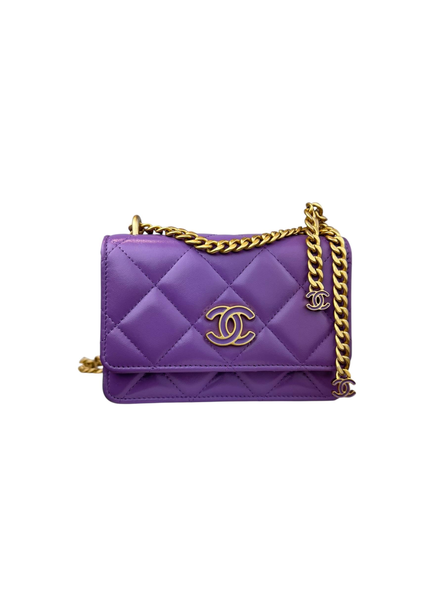 CHANEL CC PURPLE QUILTED LAMBSKIN CHAIN FLAP BAG