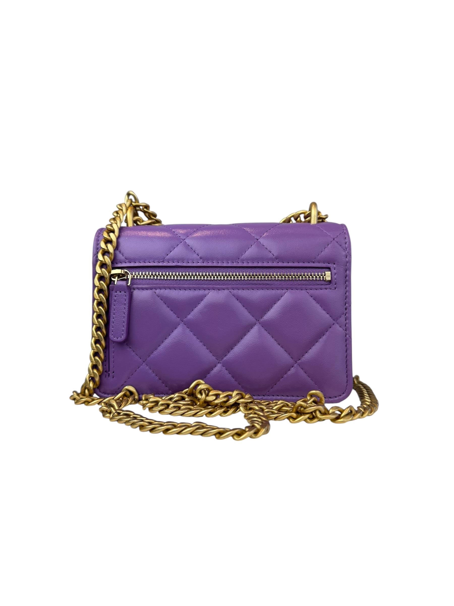 CHANEL CC PURPLE QUILTED LAMBSKIN CHAIN FLAP BAG