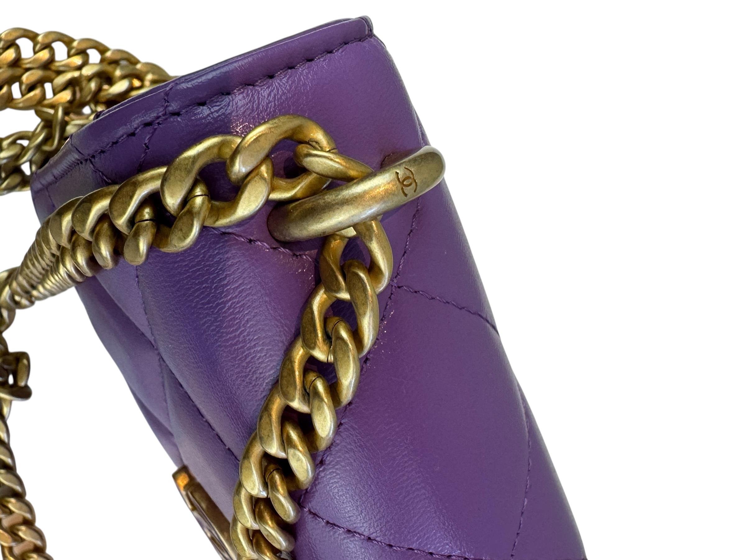 CHANEL CC PURPLE QUILTED LAMBSKIN CHAIN FLAP BAG