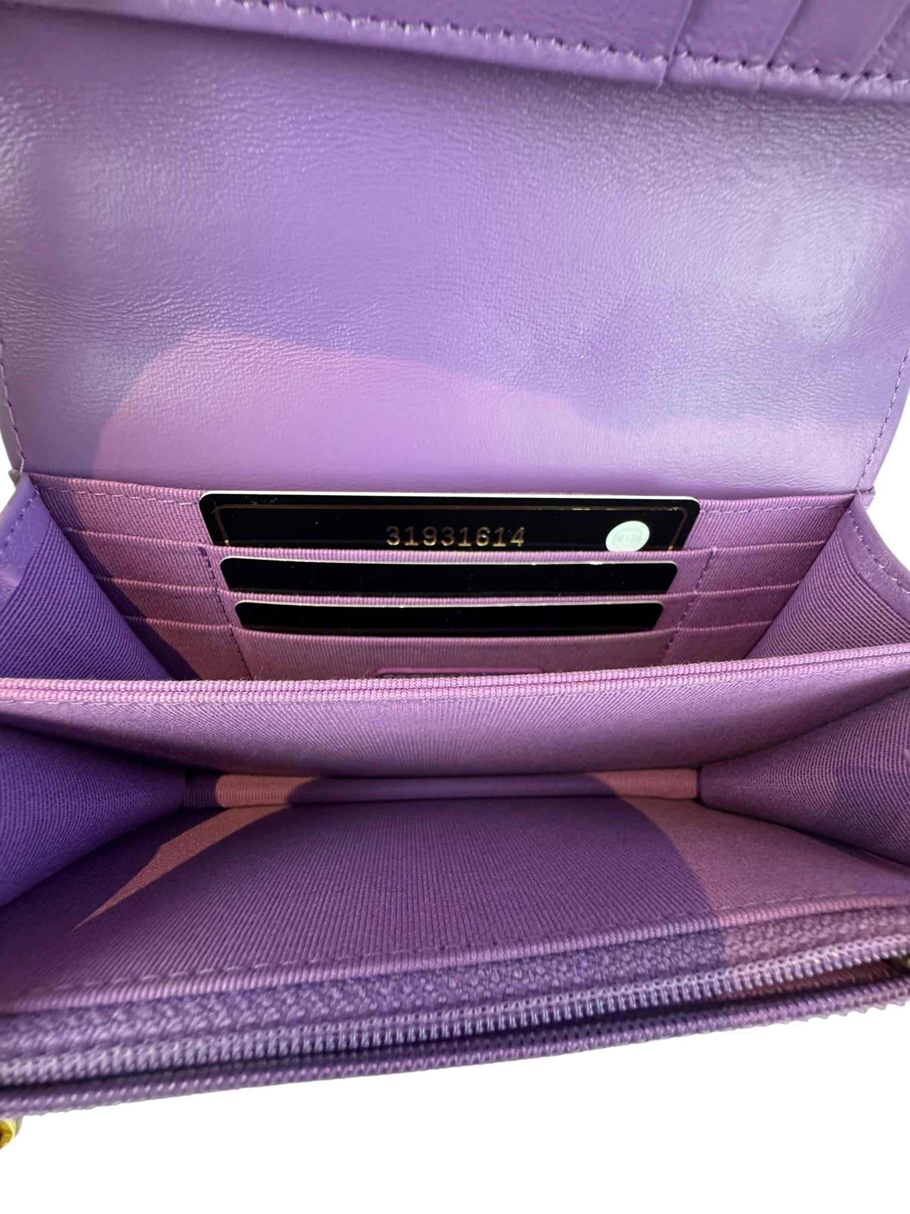CHANEL CC PURPLE QUILTED LAMBSKIN CHAIN FLAP BAG