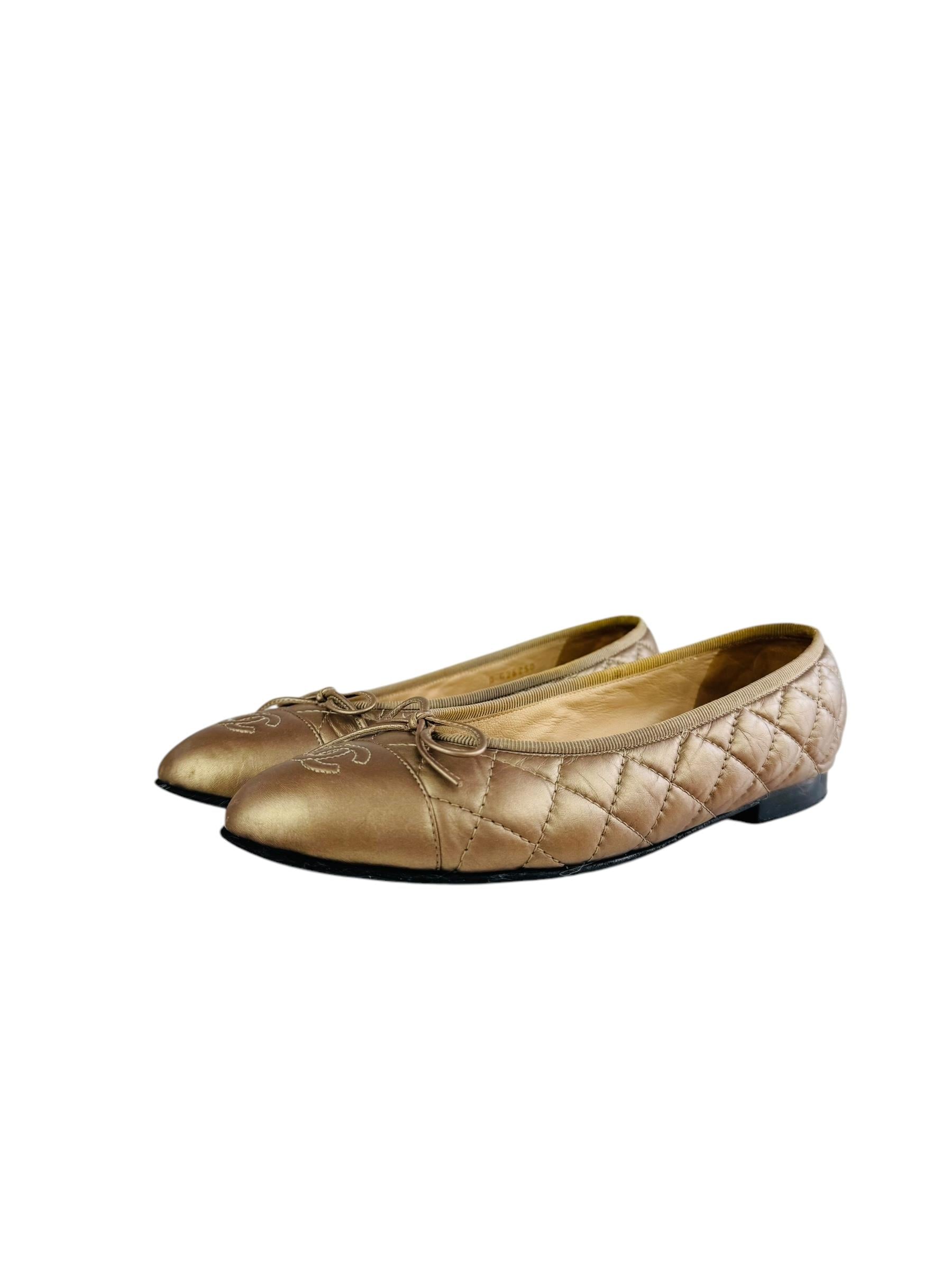 CHANEL GOLD BALLERINA FLATS