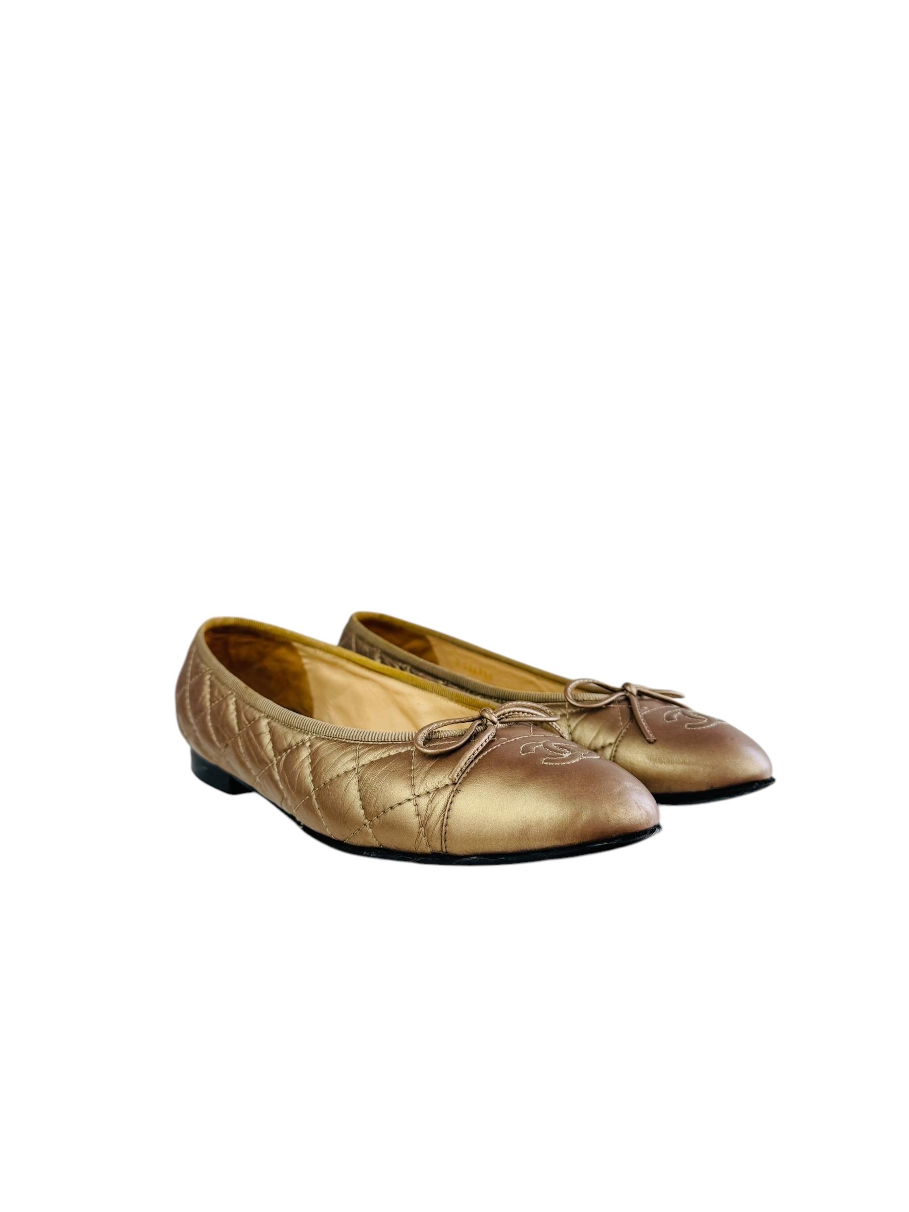 CHANEL GOLD BALLERINA FLATS