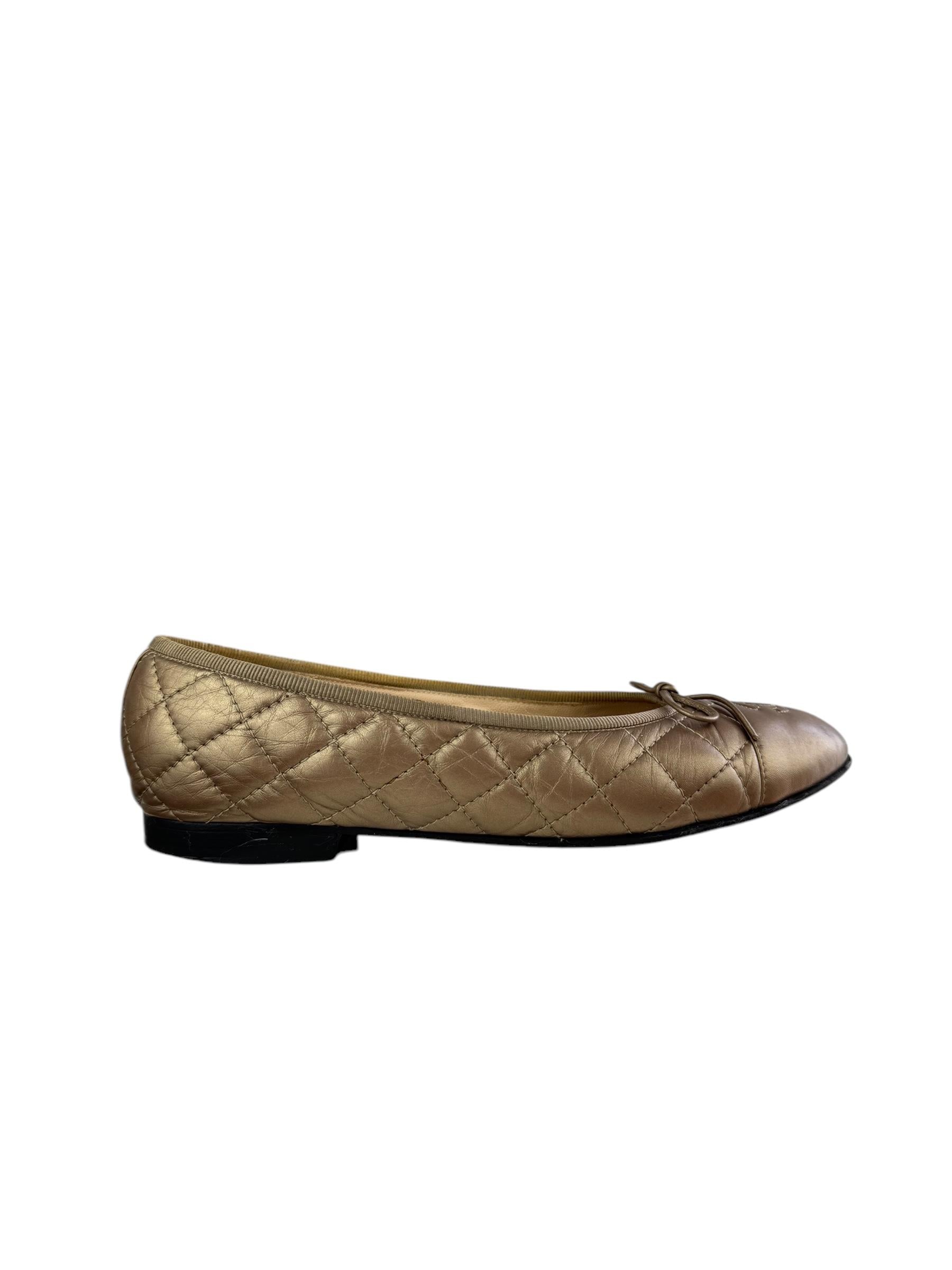 CHANEL GOLD BALLERINA FLATS