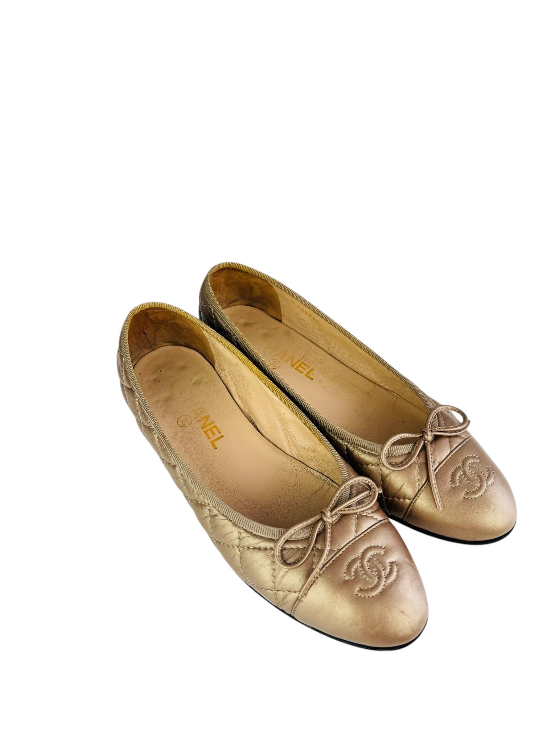 CHANEL GOLD BALLERINA FLATS