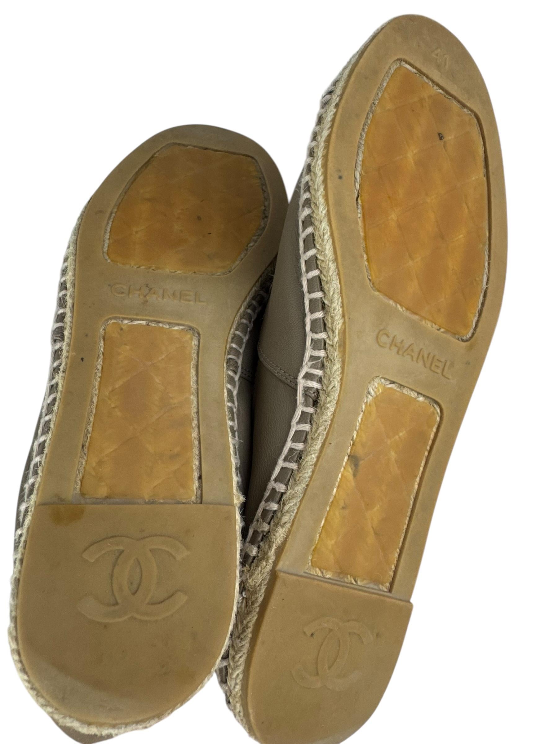 CHANEL MINK LEATHER CC LOGO ESPADRILLES 