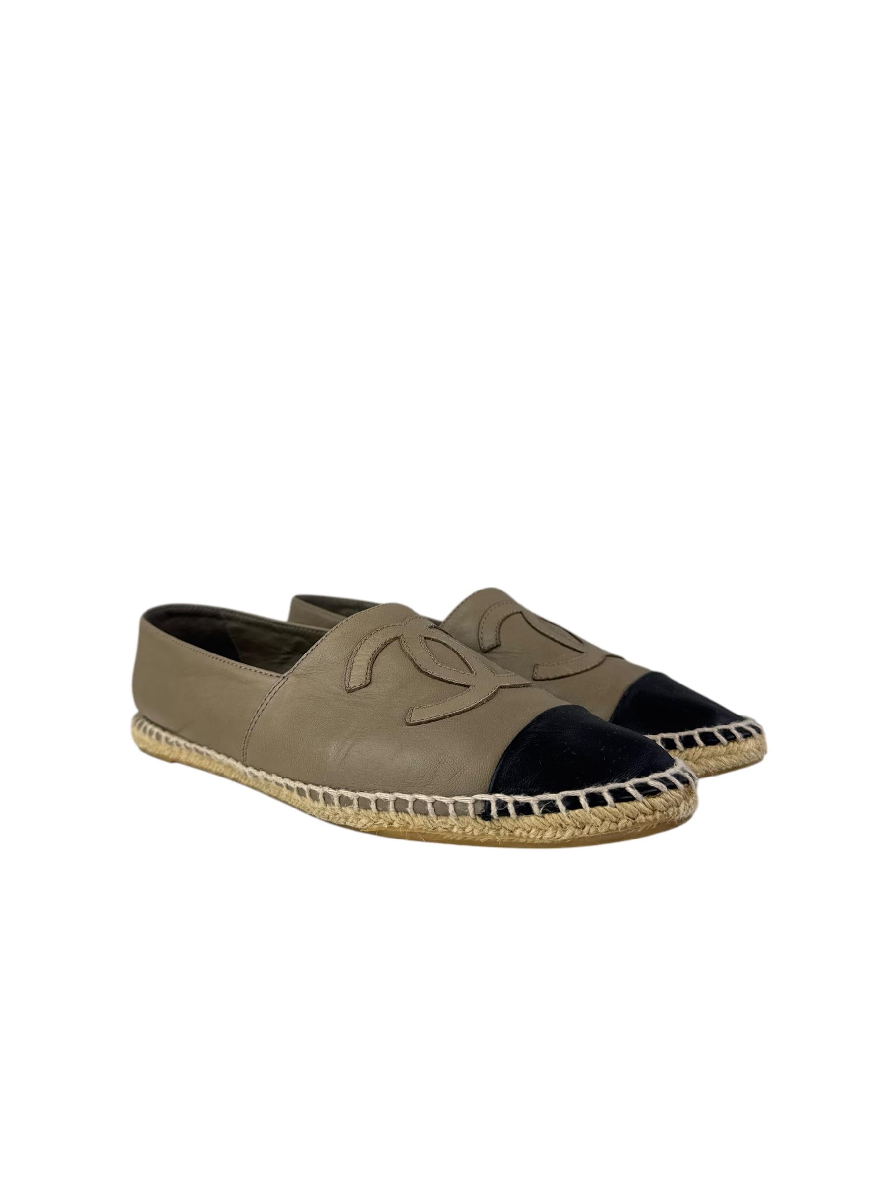 CHANEL MINK LEATHER CC LOGO ESPADRILLES 