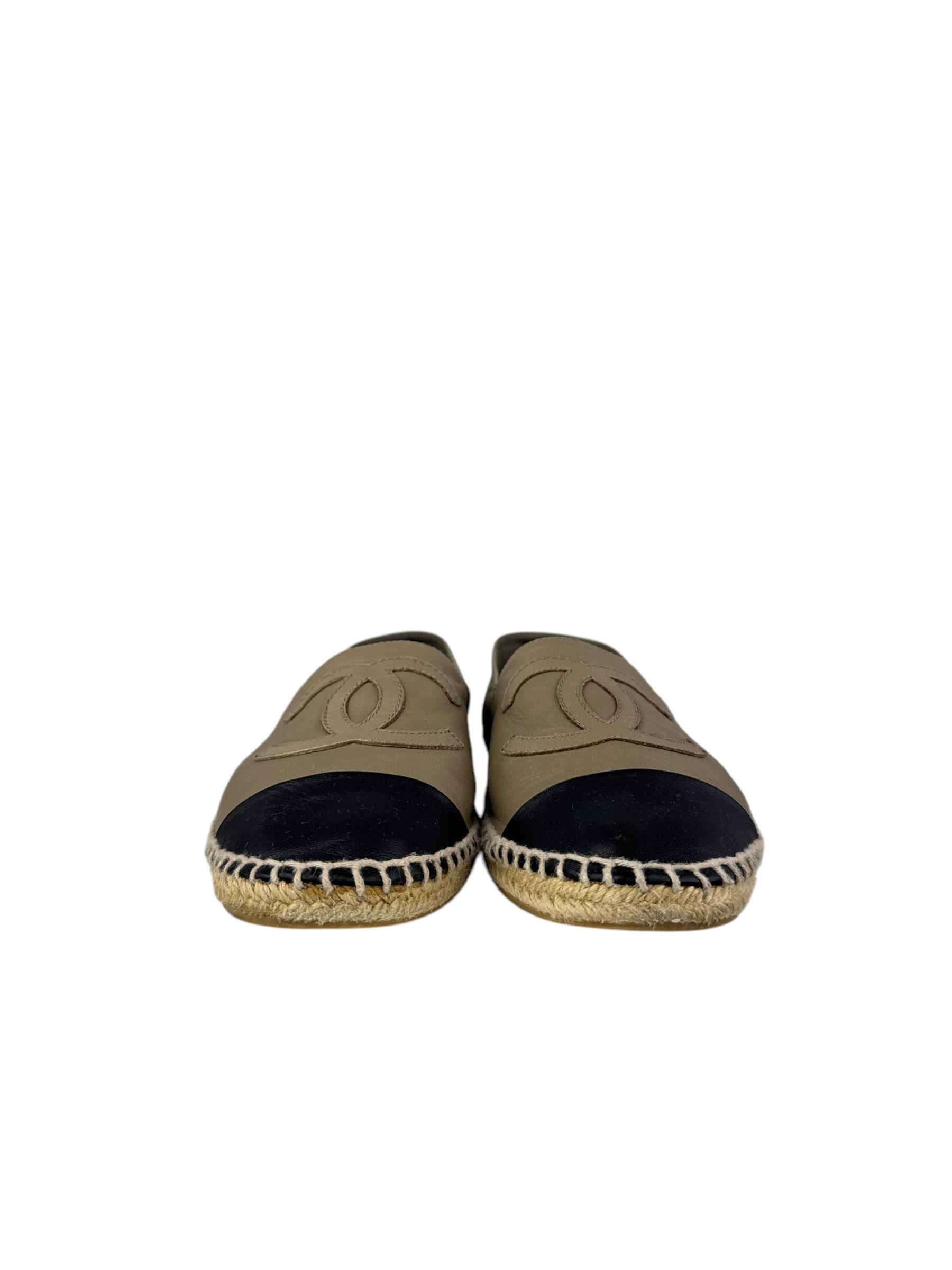 CHANEL MINK LEATHER CC LOGO ESPADRILLES 
