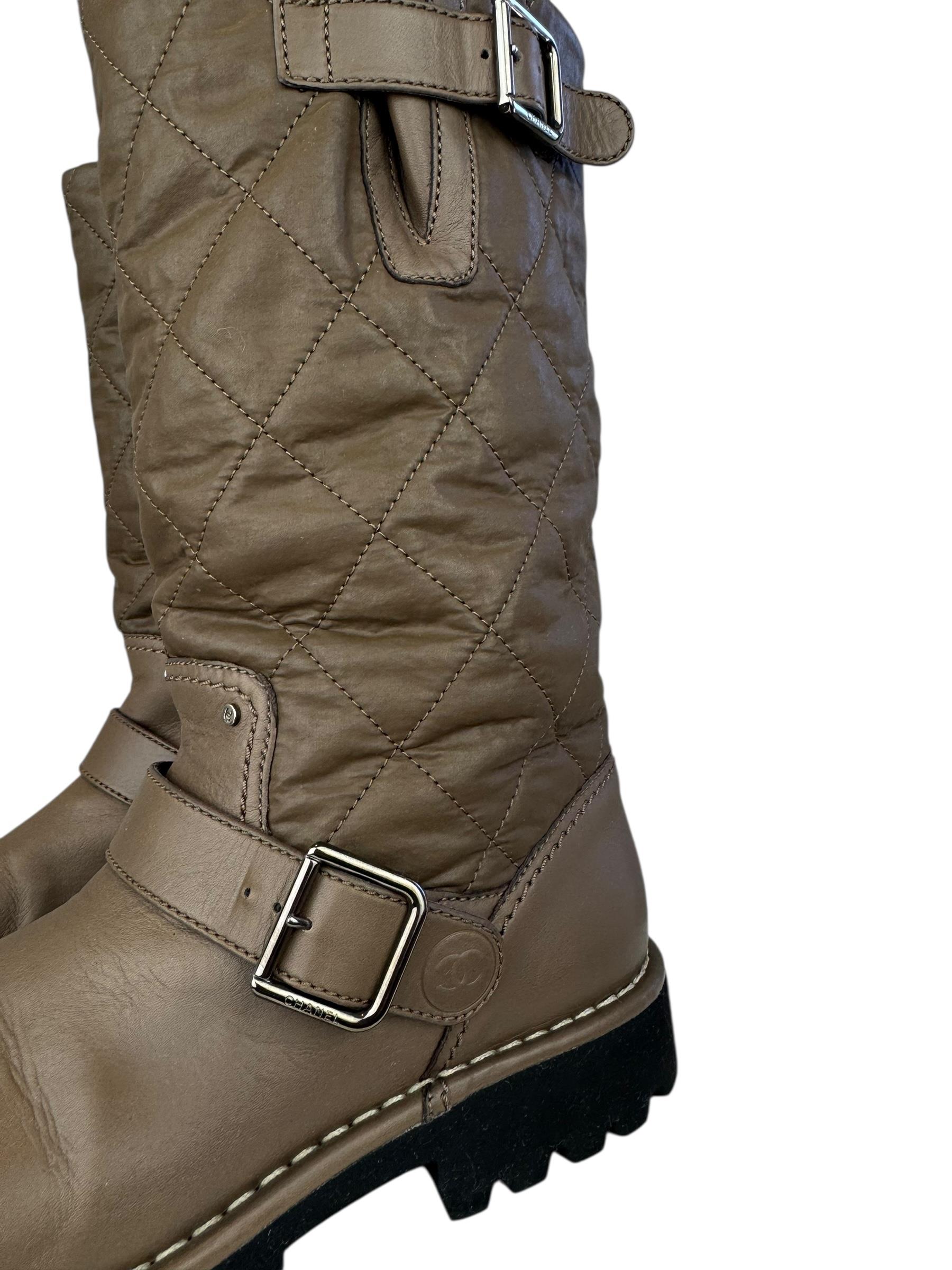CHANEL MINK LEATHER RIDING BOOTS