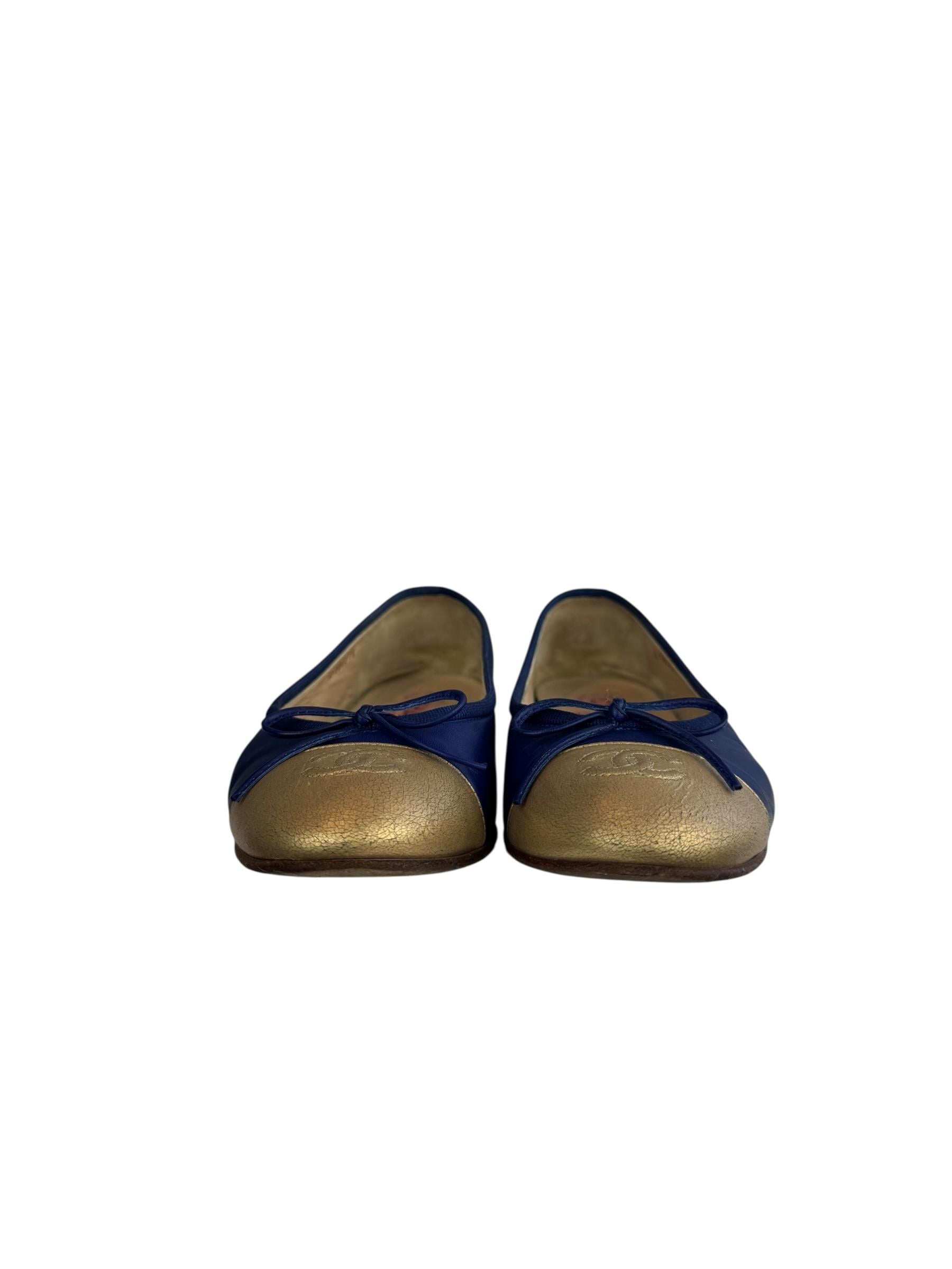 CHANEL NAVY GOLD BALLET FLATS