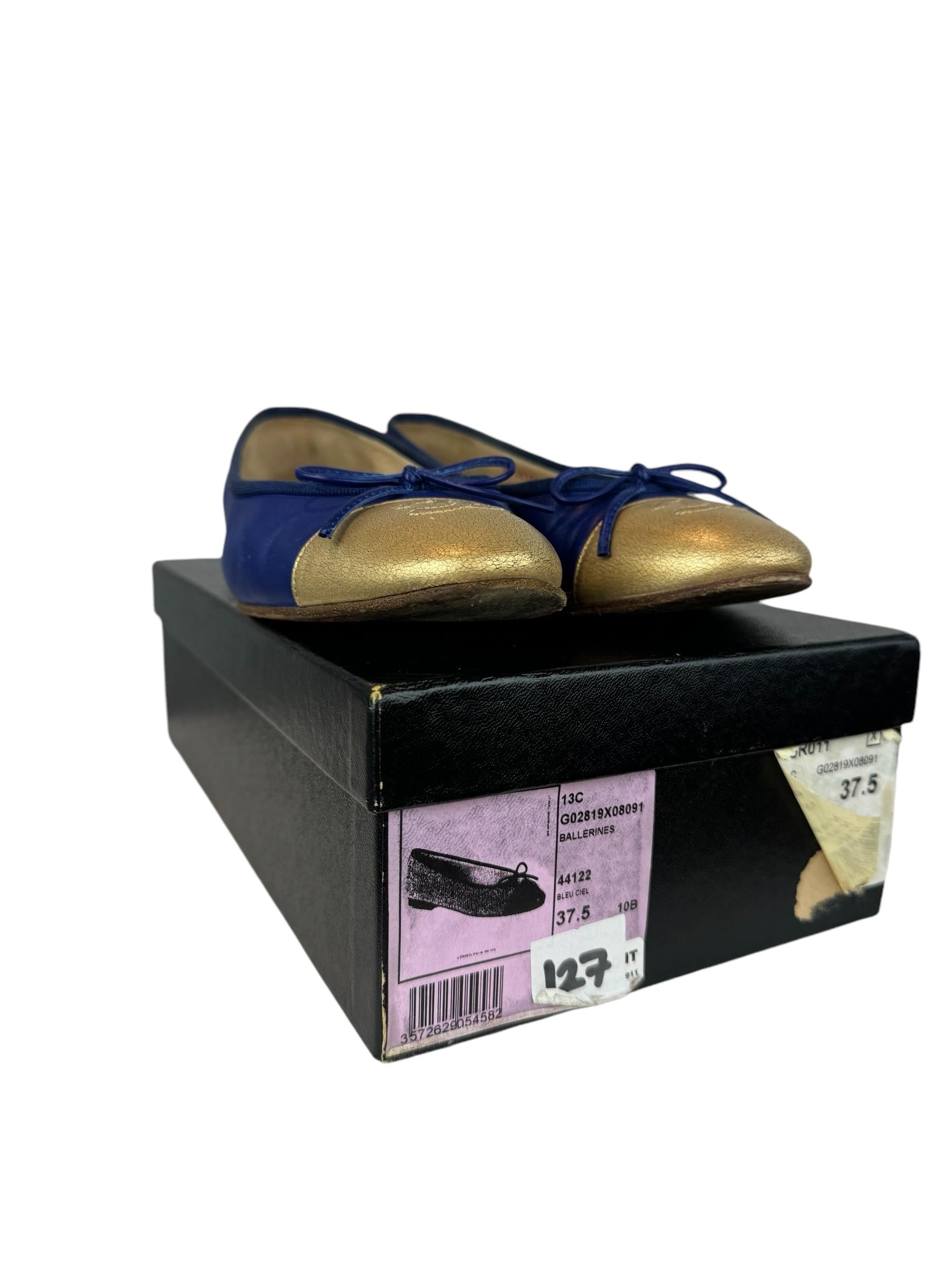 CHANEL NAVY GOLD BALLET FLATS