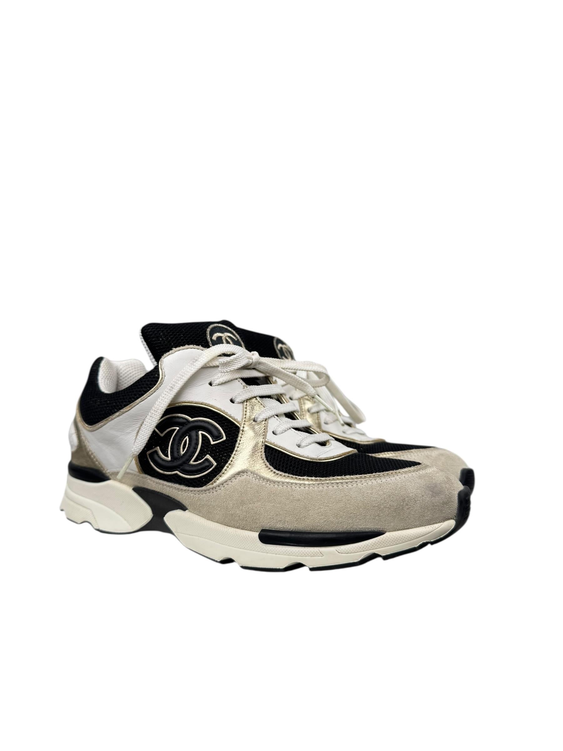 CHANEL NAVY GRAY INTERLOCKING SNEAKERS