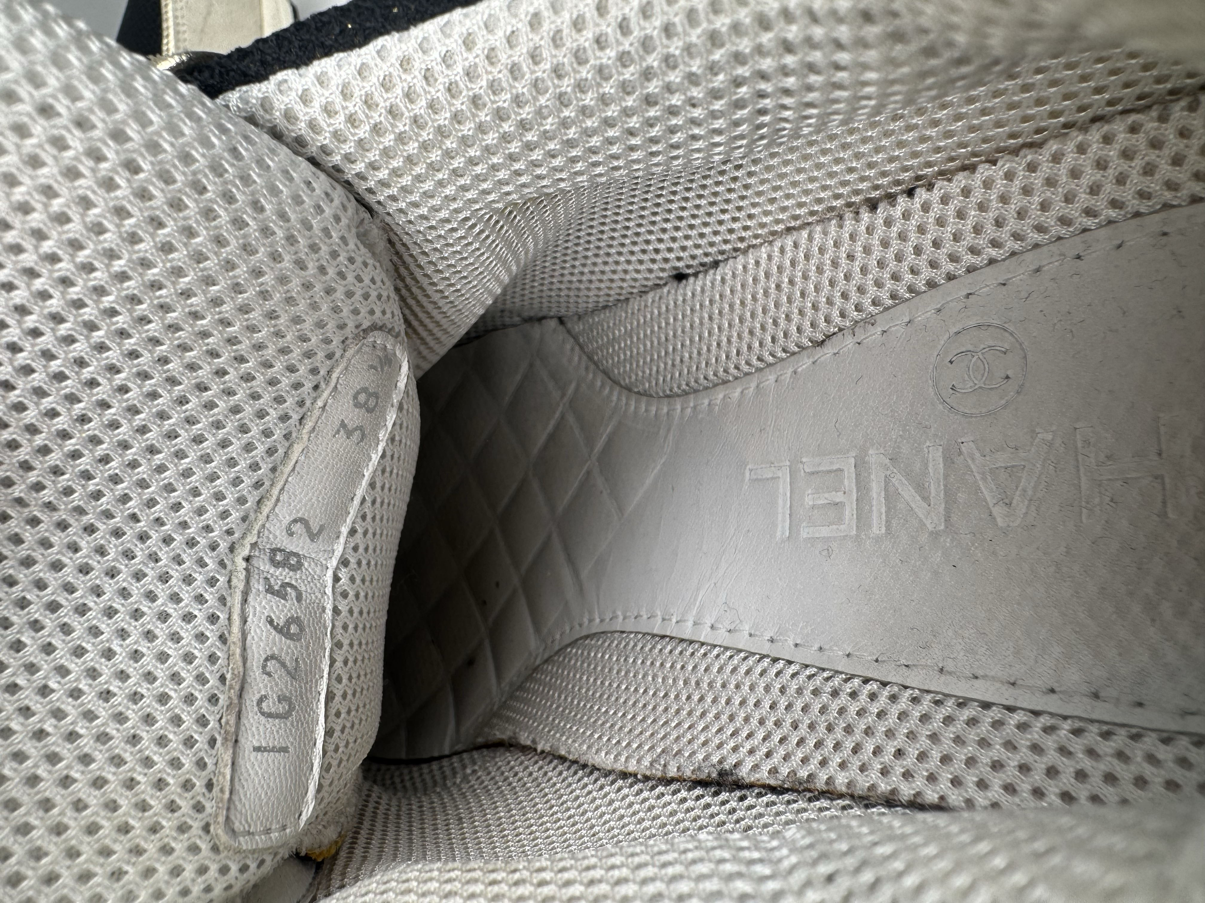 CHANEL NAVY GRAY INTERLOCKING SNEAKERS