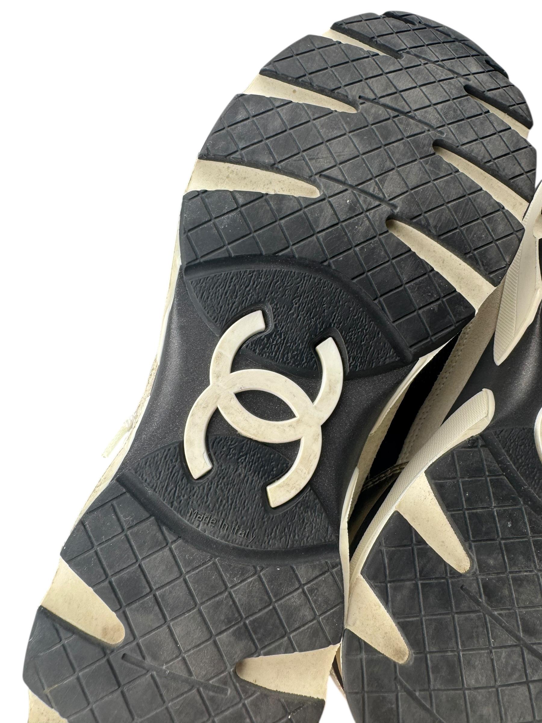 CHANEL NAVY GRAY INTERLOCKING SNEAKERS