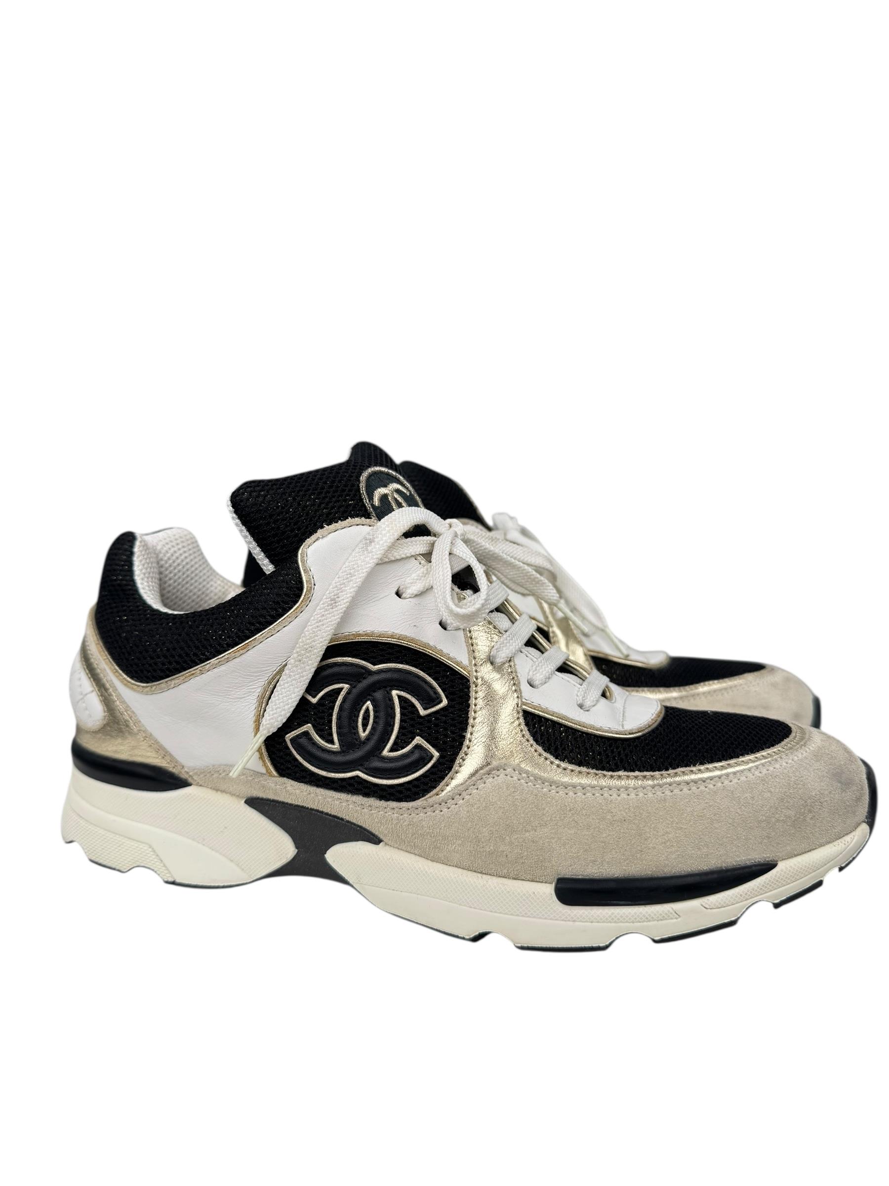 CHANEL NAVY GRAY INTERLOCKING SNEAKERS