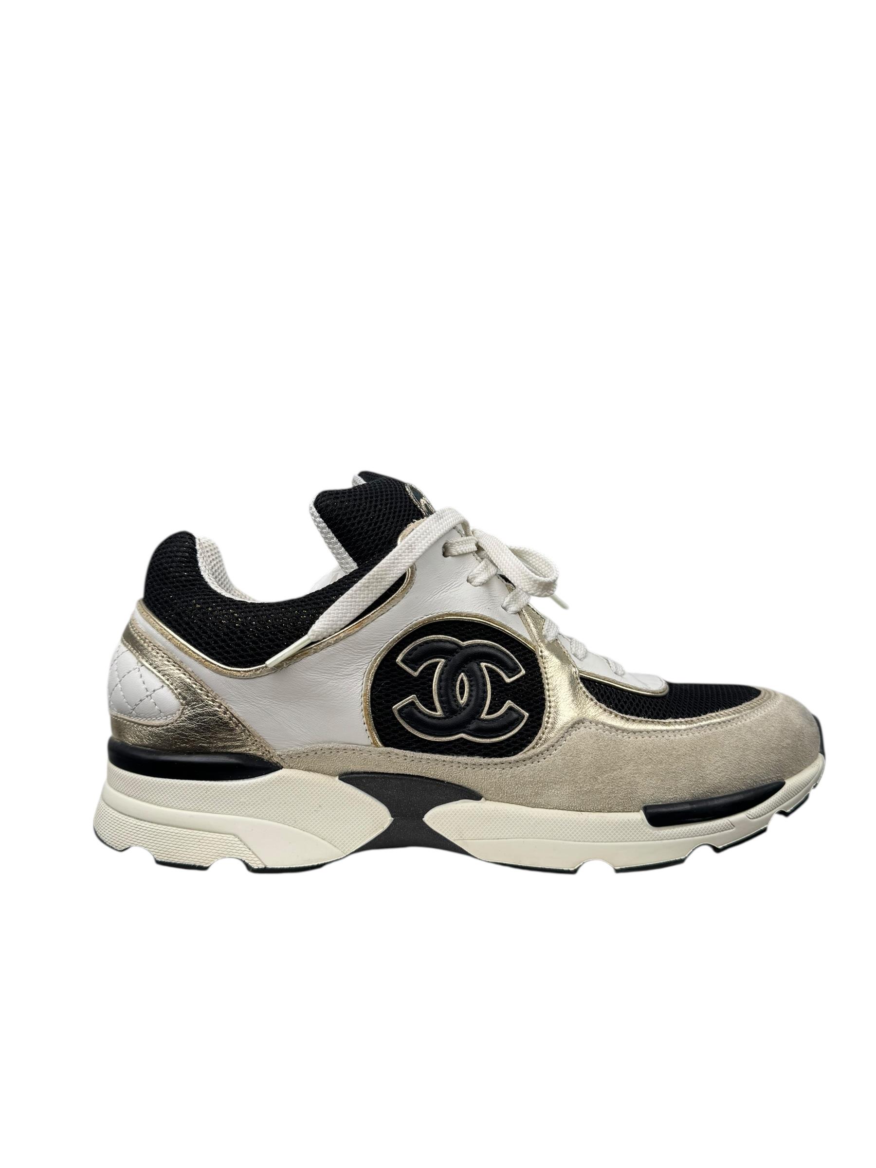 CHANEL NAVY GRAY INTERLOCKING SNEAKERS