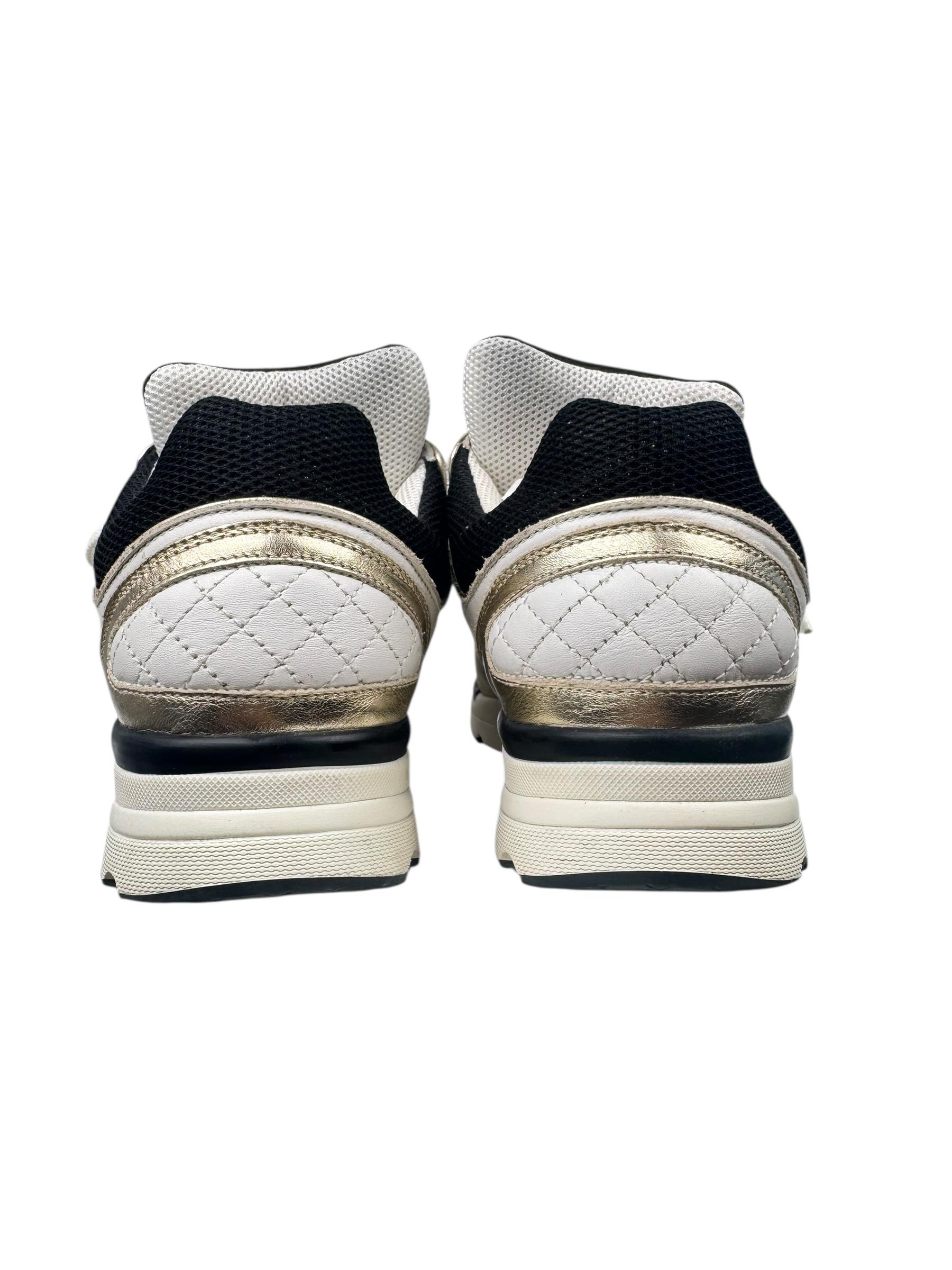 CHANEL NAVY GRAY INTERLOCKING SNEAKERS