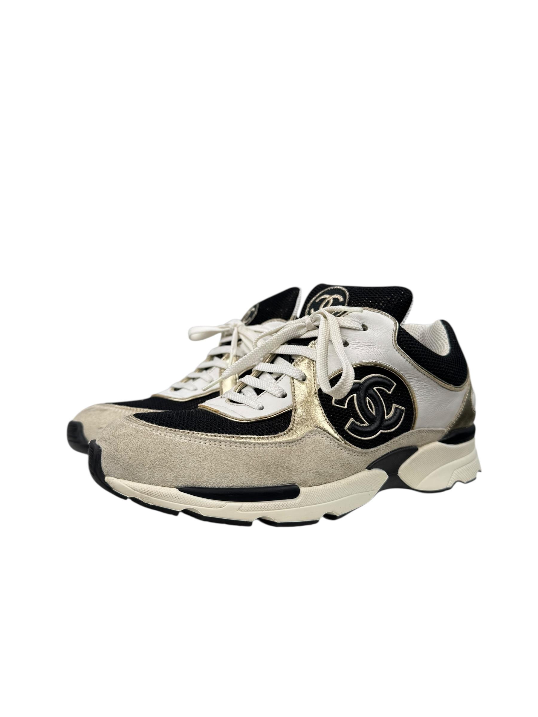 CHANEL NAVY GRAY INTERLOCKING SNEAKERS
