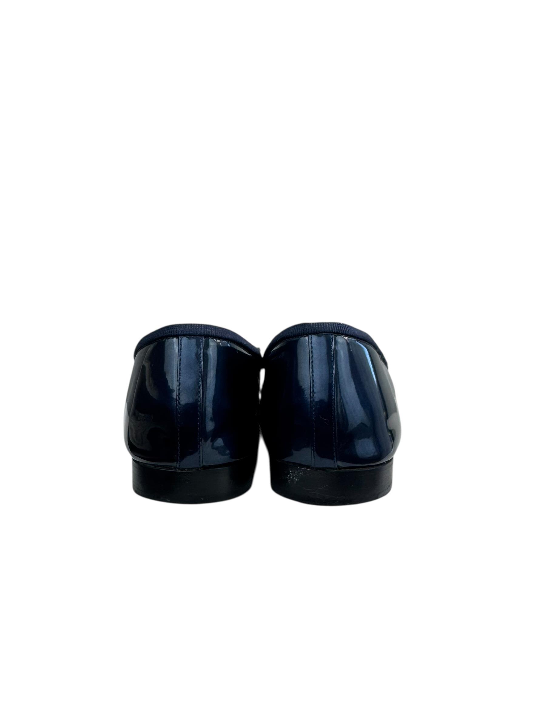 CHANEL NAVY PATENT LEATHER BALLET FLATS