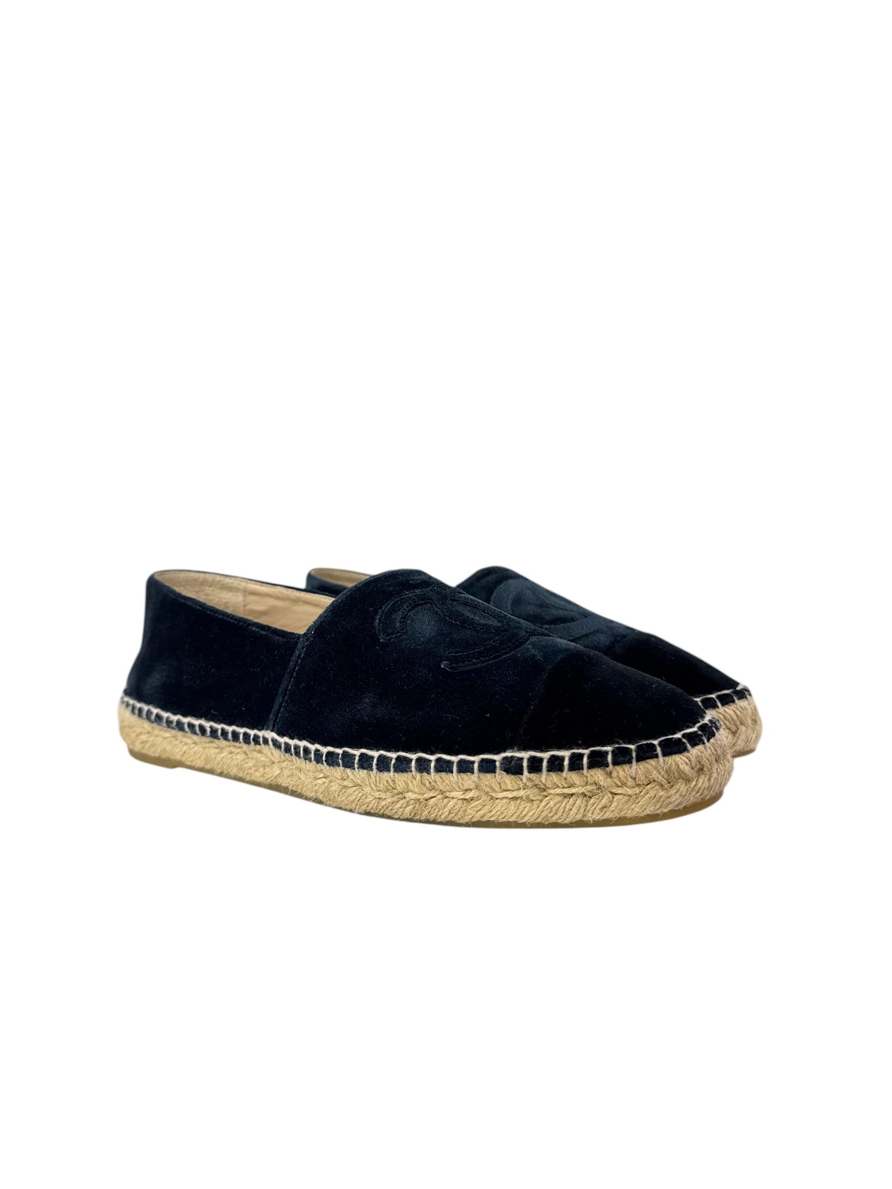 CHANEL NAVY VELVET ESPADRILLES