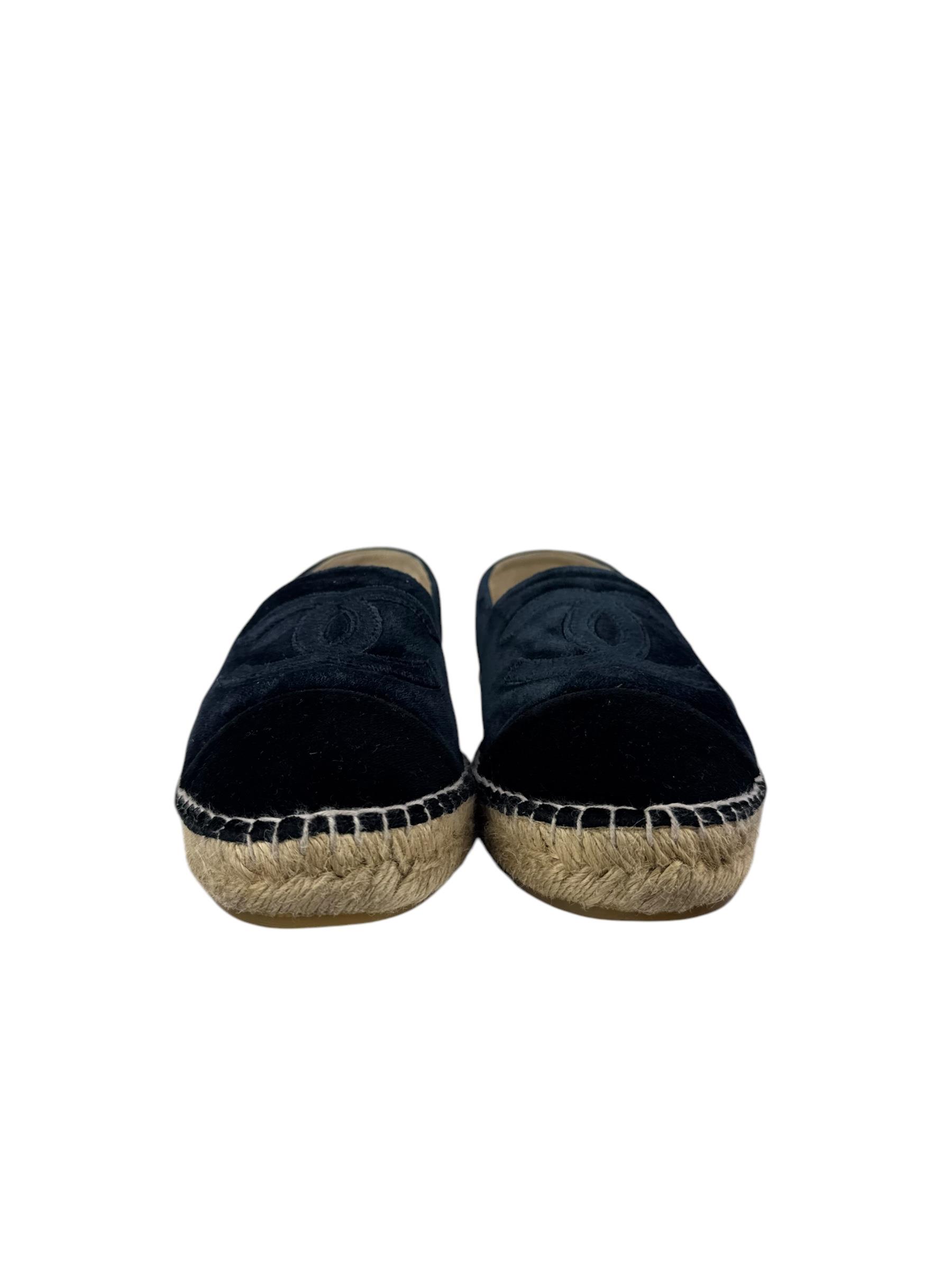 CHANEL NAVY VELVET ESPADRILLES