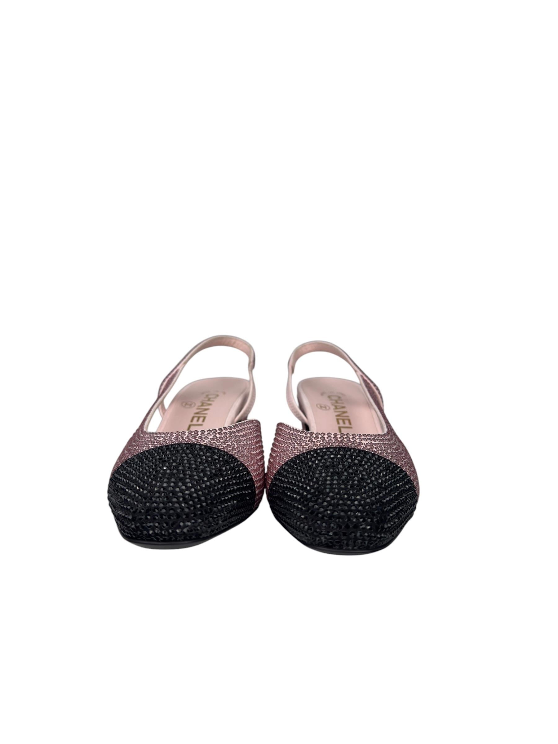 CHANEL PINK STRAS CAP TOE  CC SLINGBACK