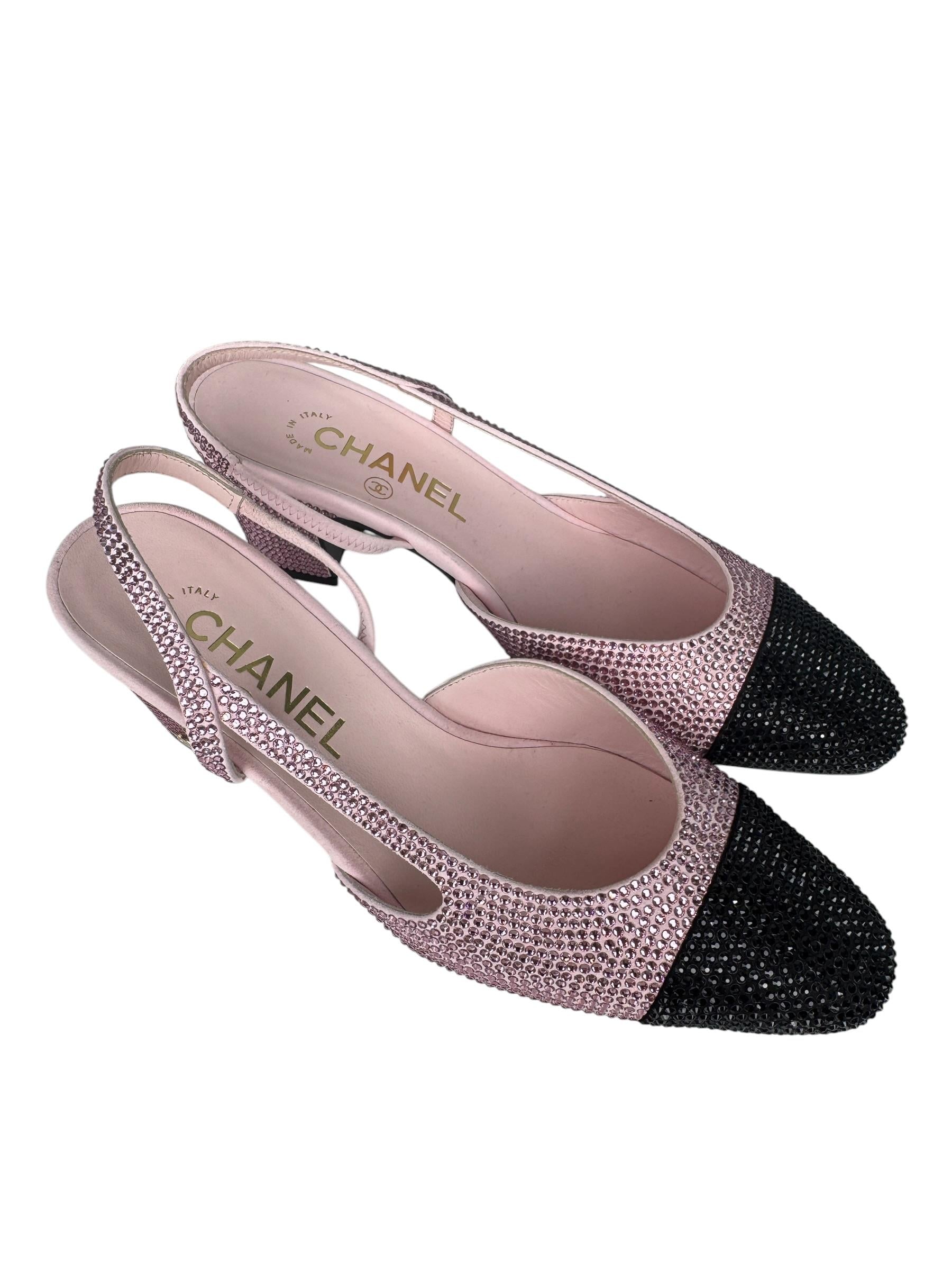 CHANEL PINK STRAS CAP TOE  CC SLINGBACK