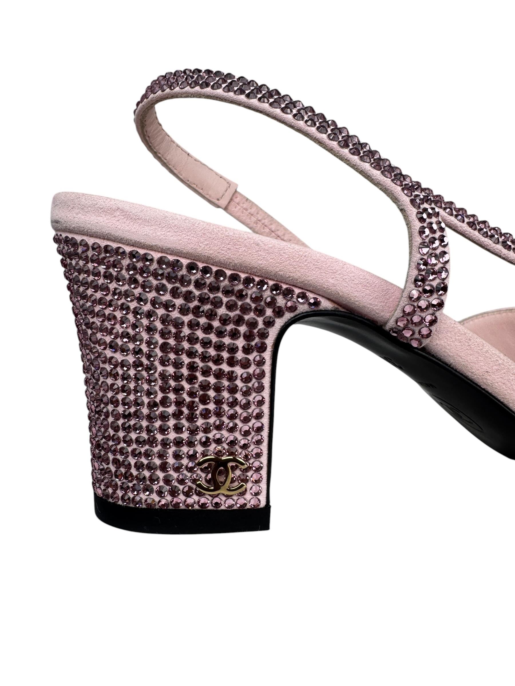 CHANEL PINK STRAS CAP TOE  CC SLINGBACK