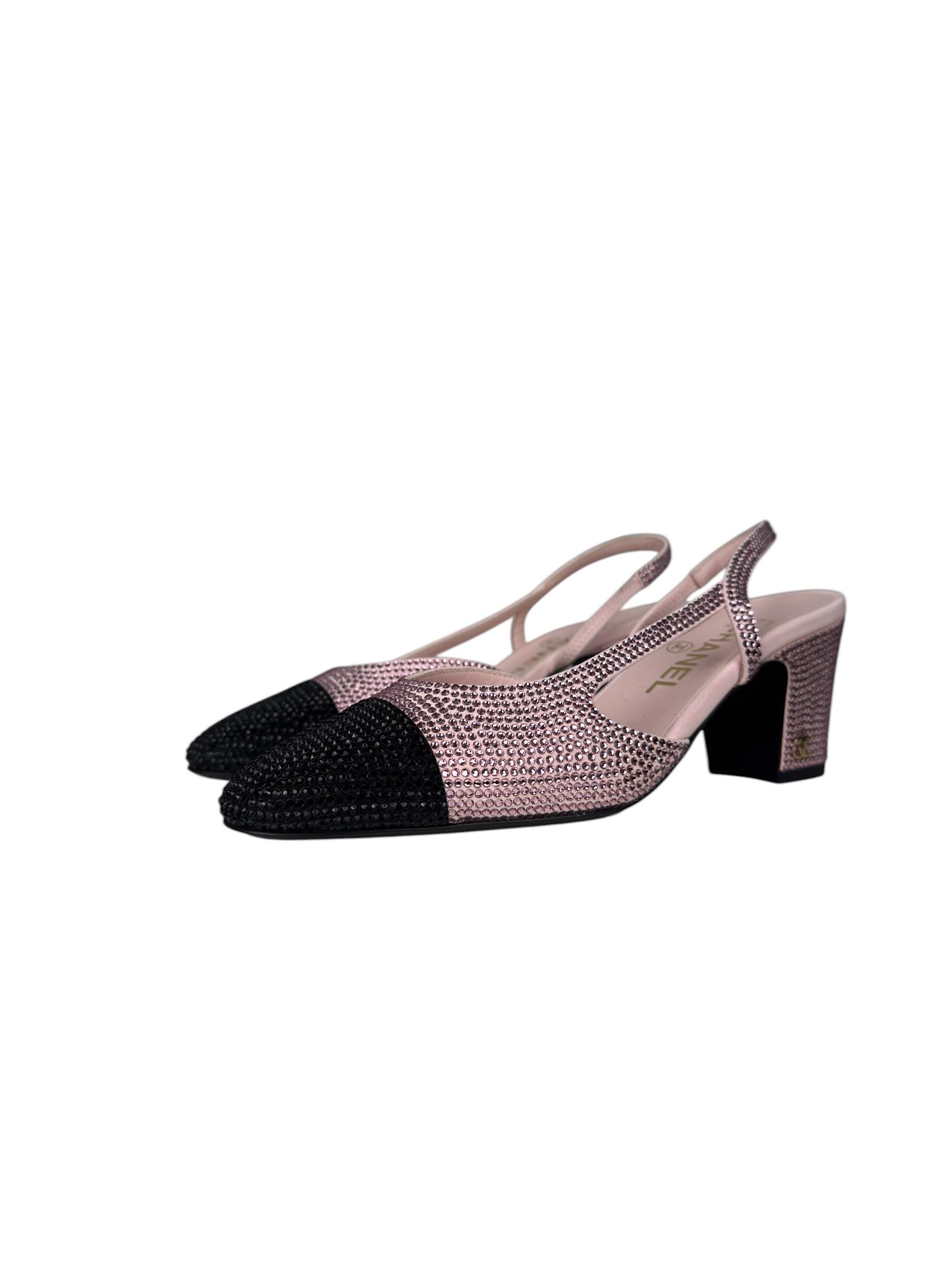 CHANEL PINK STRAS CAP TOE  CC SLINGBACK