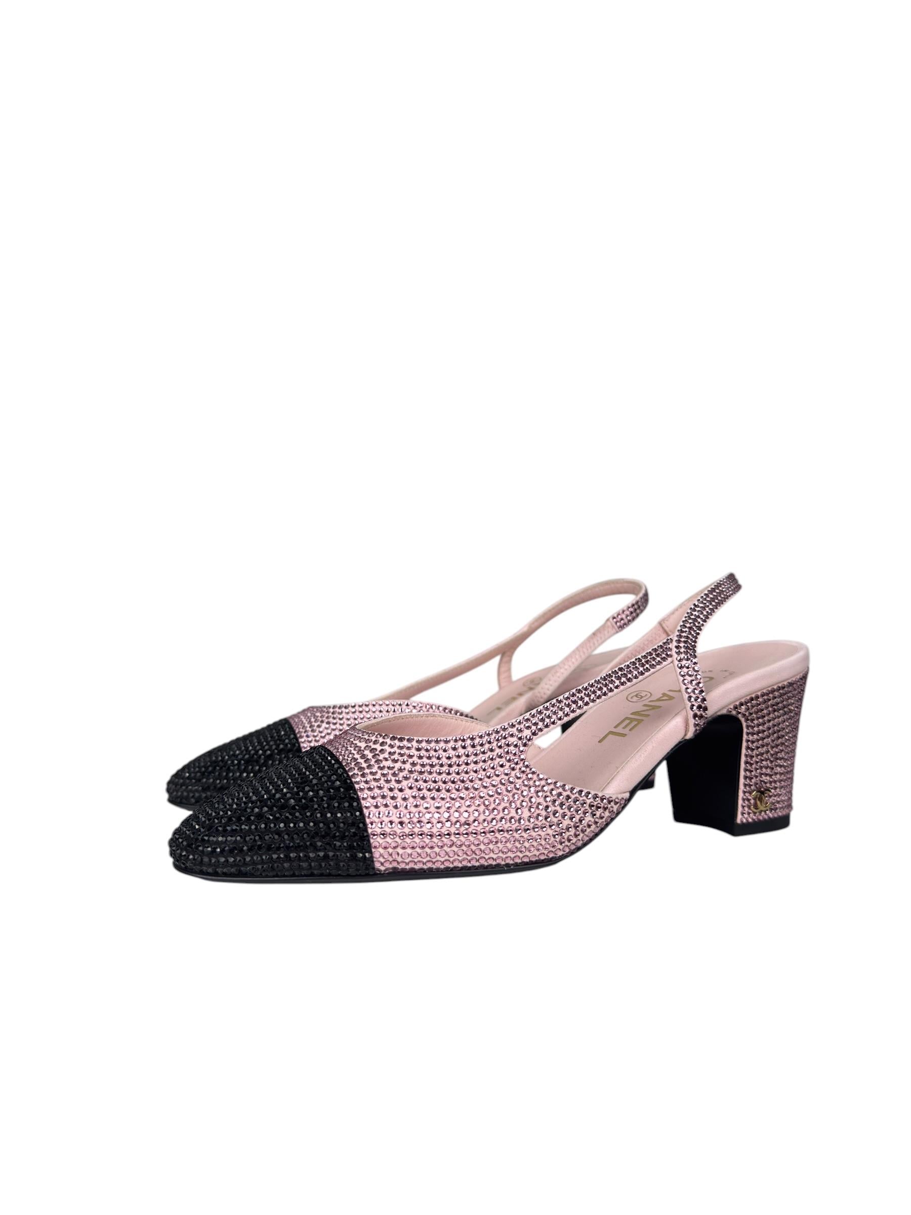 CHANEL PINK STRAS CAP TOE  CC SLINGBACK