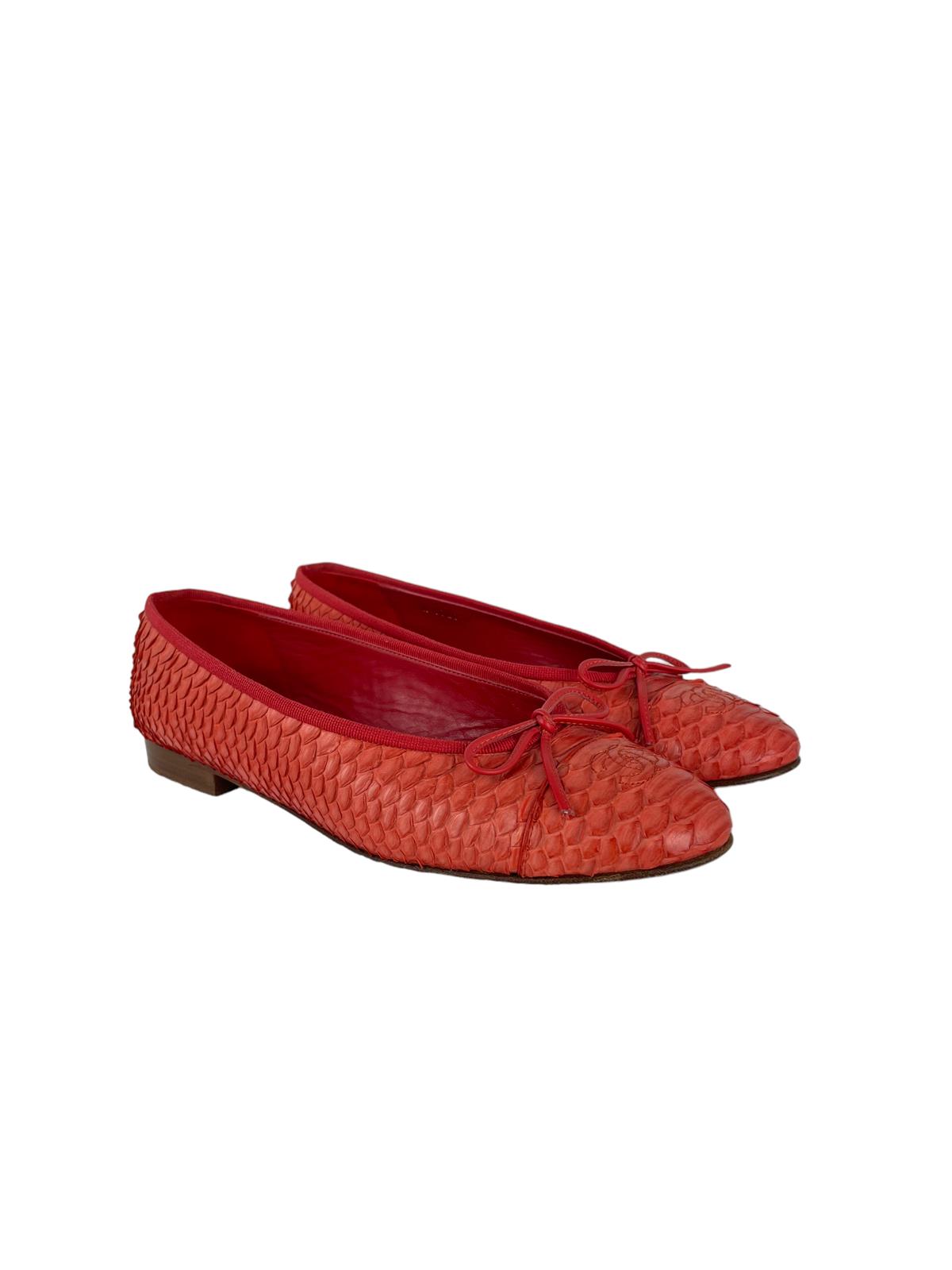 CHANEL PYTHON LEATHER CC BALET FLATS