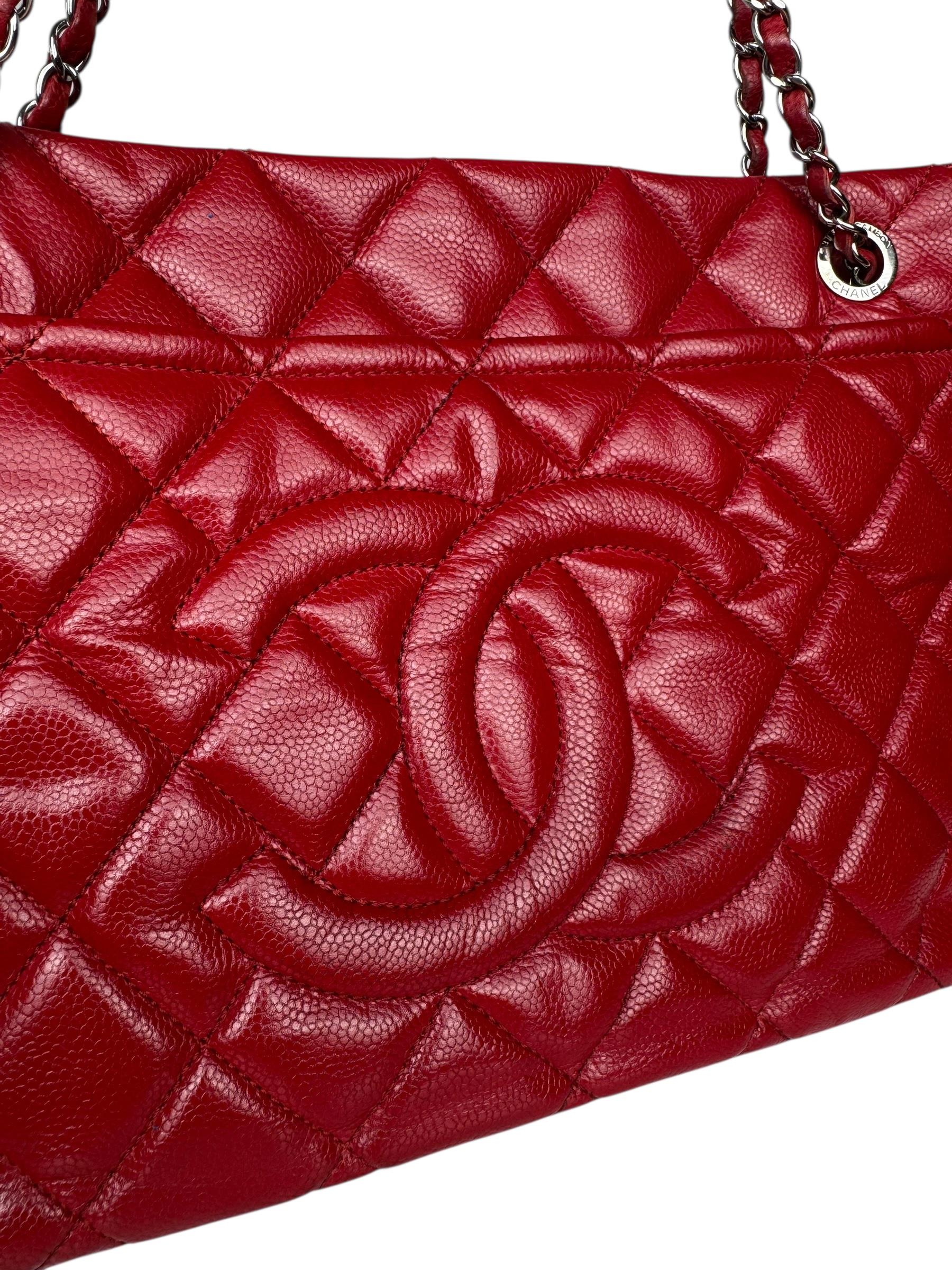 CHANEL RED MATELASSE CAVIAR LEATHER TOTE BAG