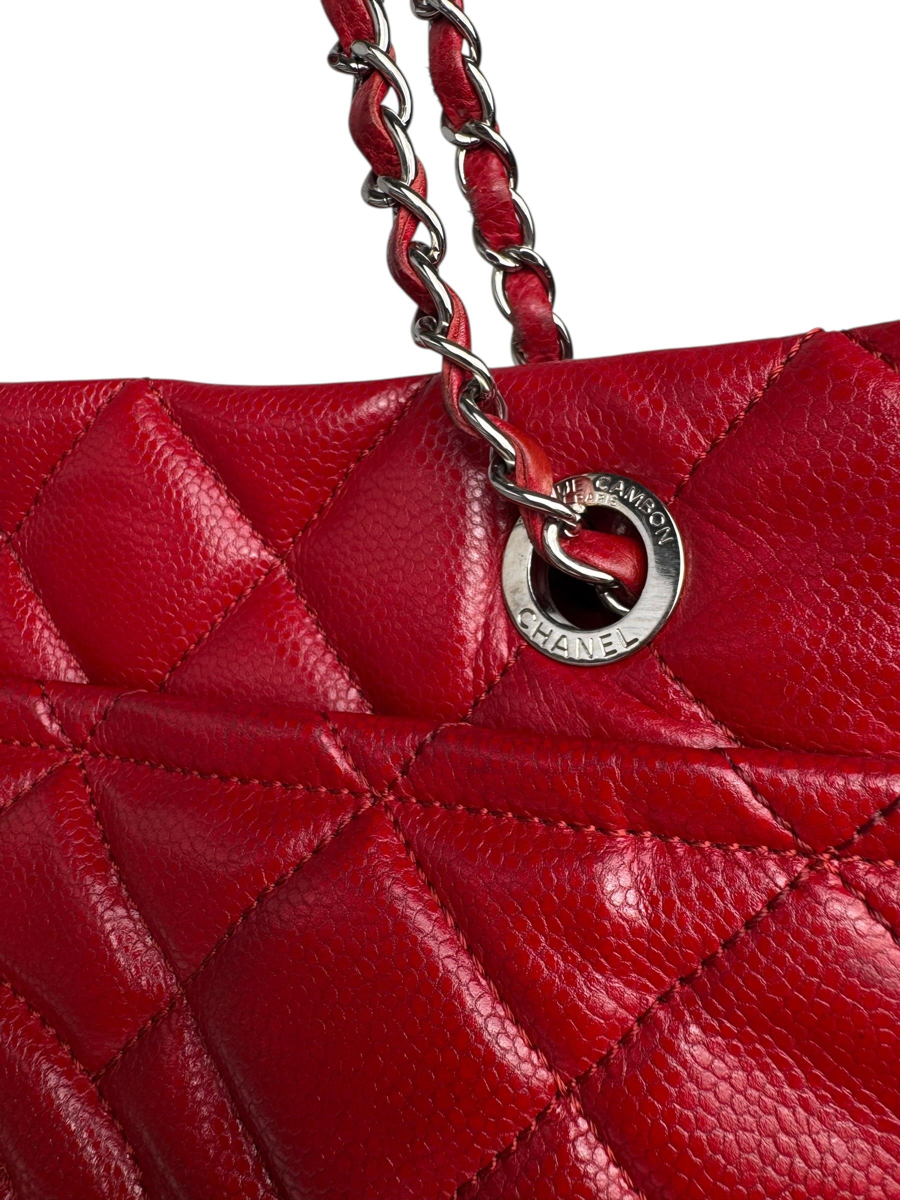 CHANEL RED MATELASSE CAVIAR LEATHER TOTE BAG