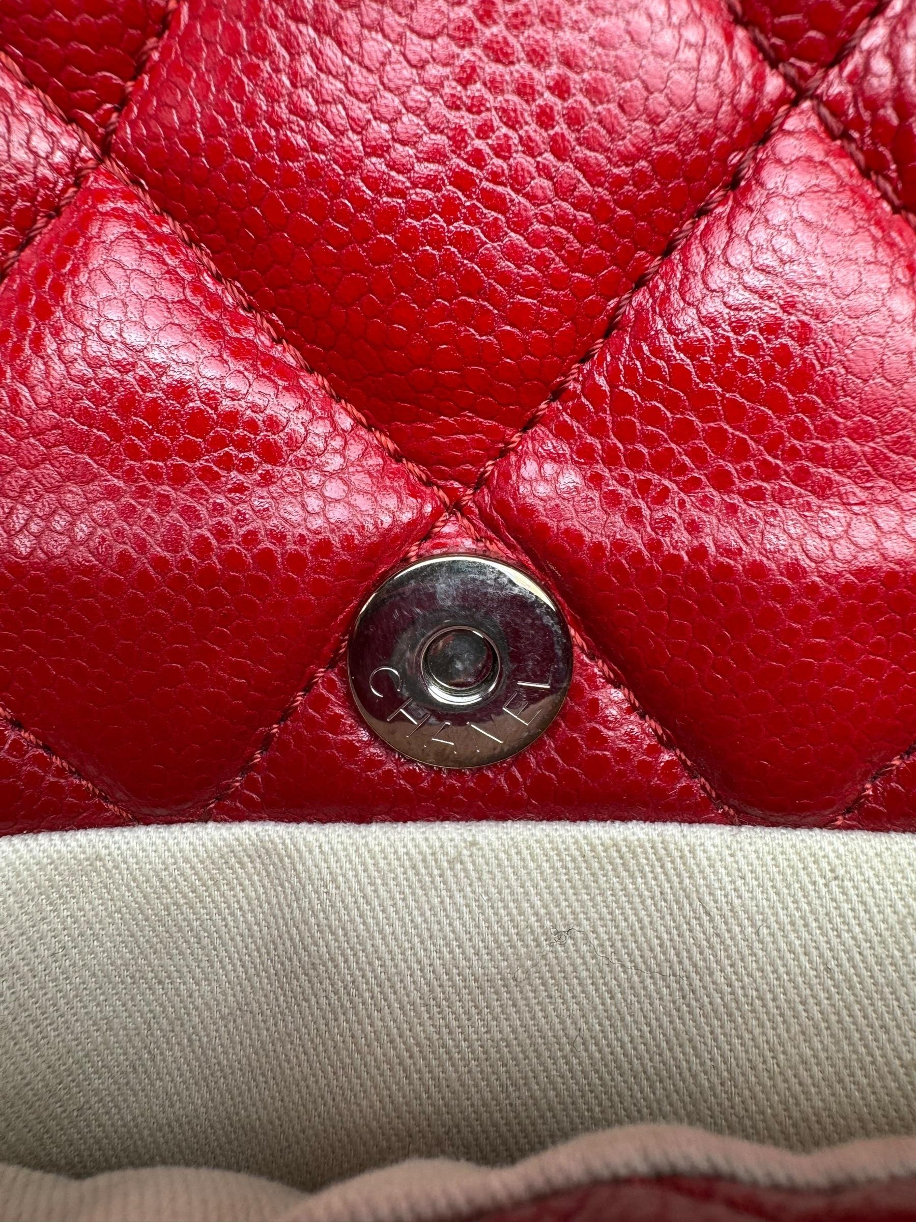 CHANEL RED MATELASSE CAVIAR LEATHER TOTE BAG