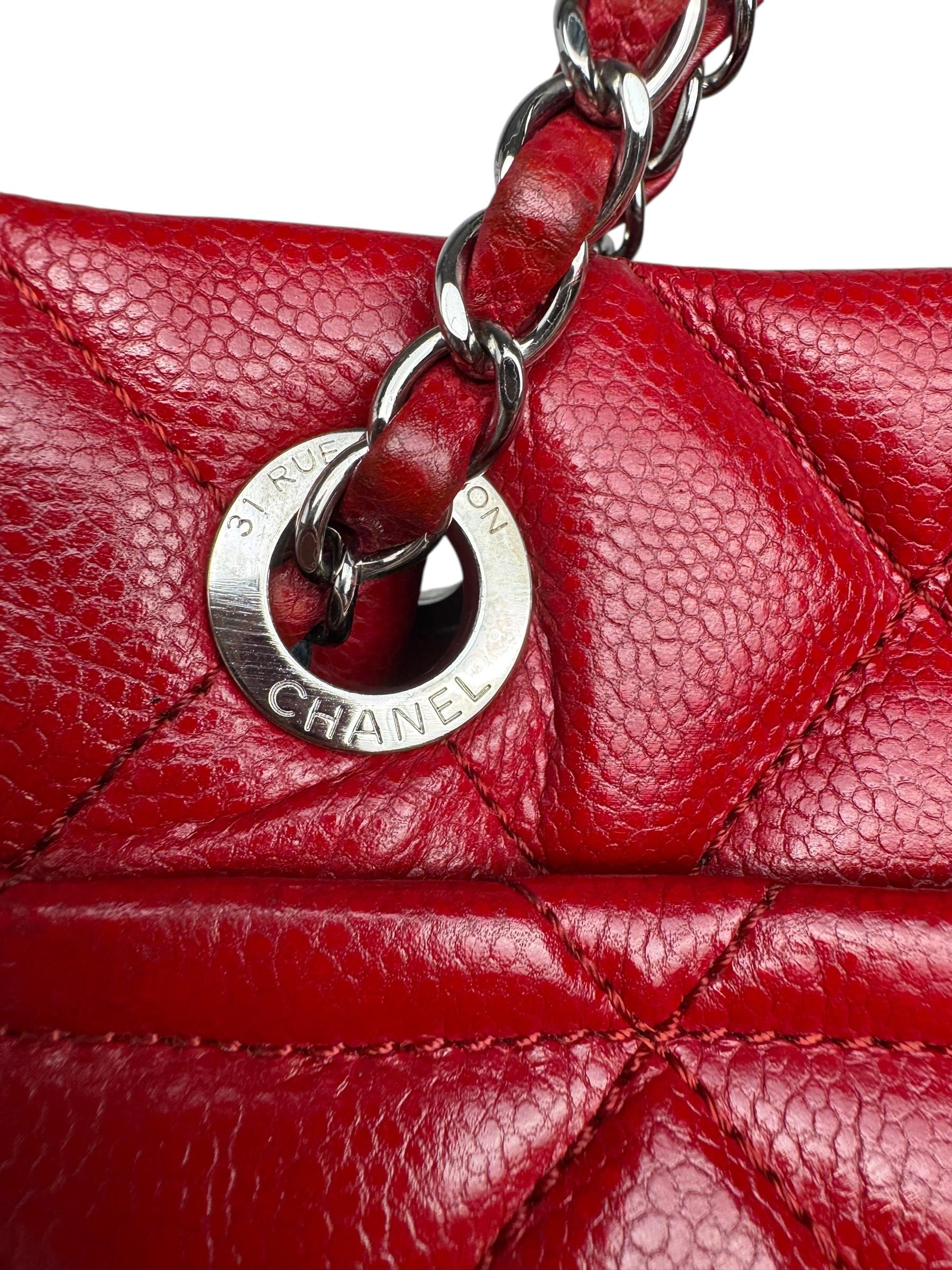 CHANEL RED MATELASSE CAVIAR LEATHER TOTE BAG