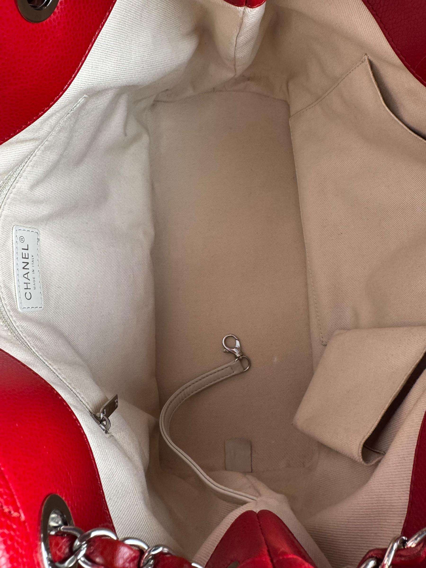 CHANEL RED MATELASSE CAVIAR LEATHER TOTE BAG