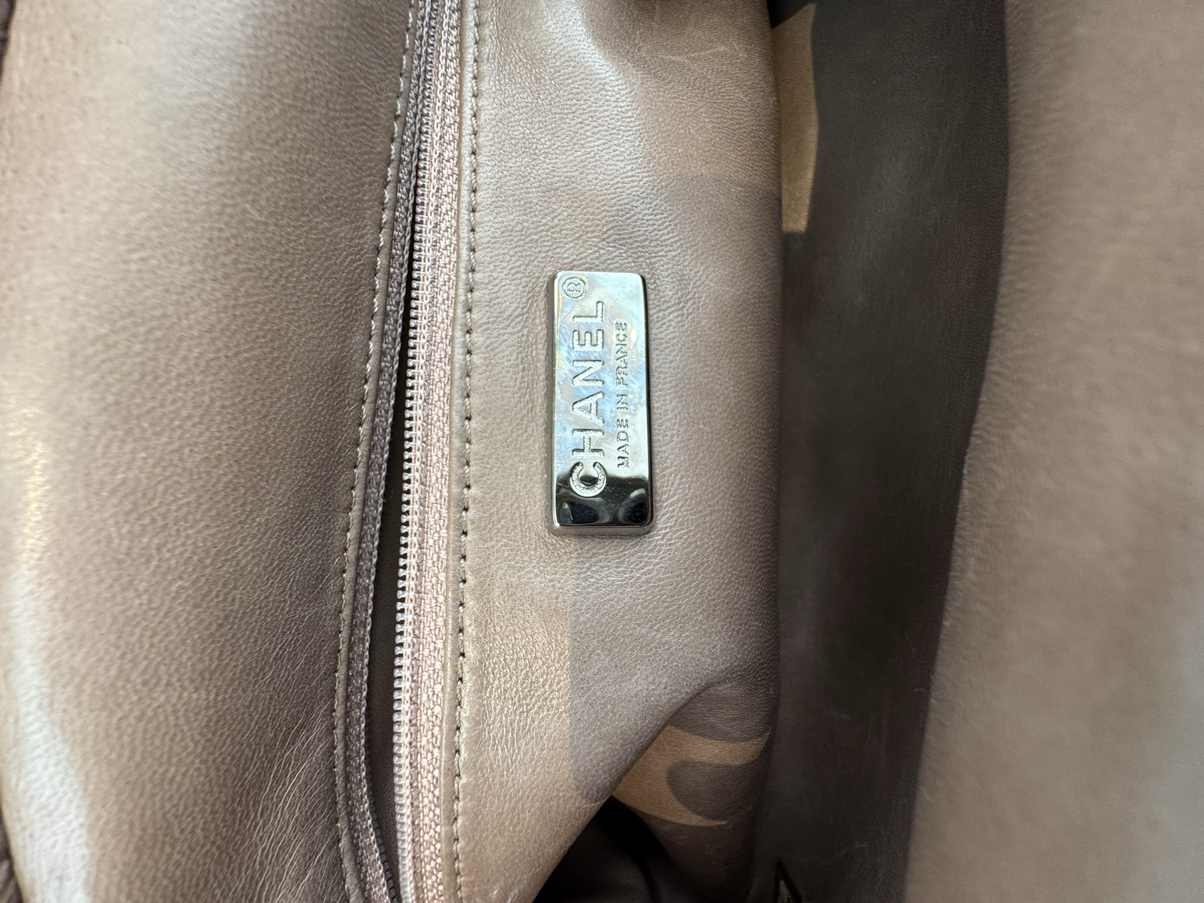 CHANEL SILVER CC PYTHON LEATHER CLUTCH
