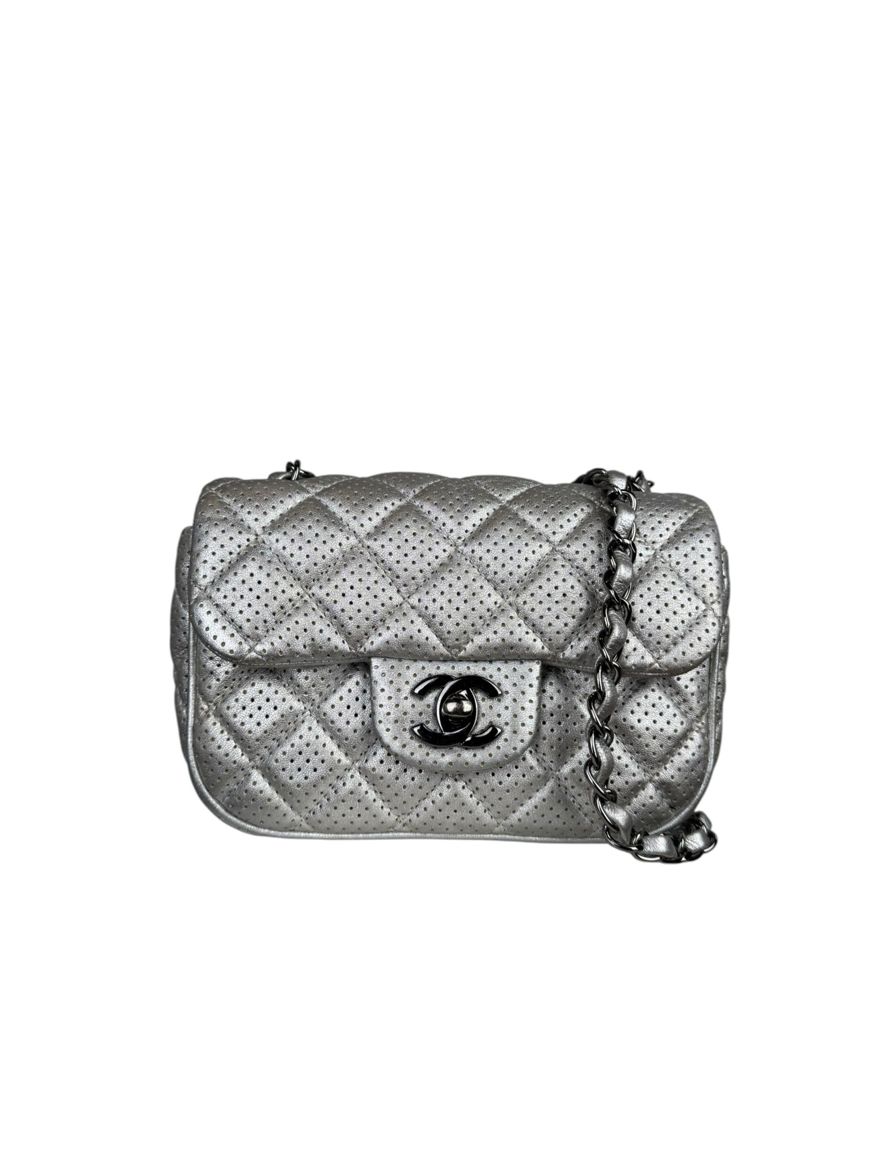 CHANEL SILVER QUILTED SINGLE FLAP BAG