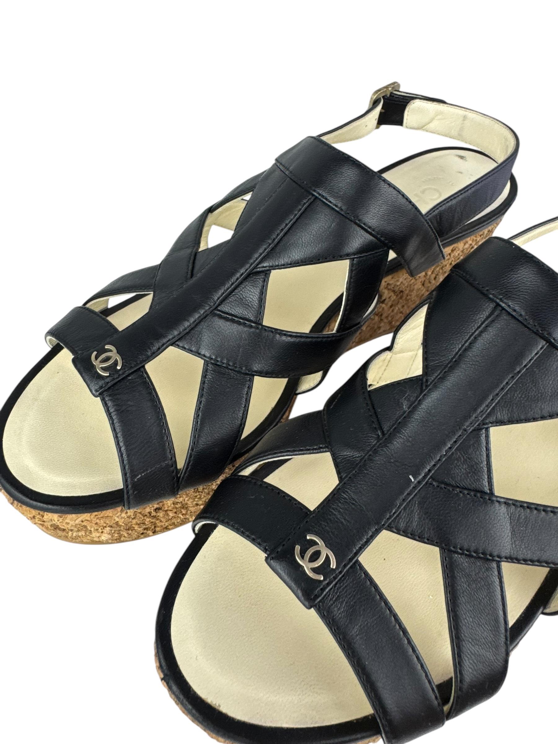 CHANEL SS15 BLACK LEATHER SANDALS