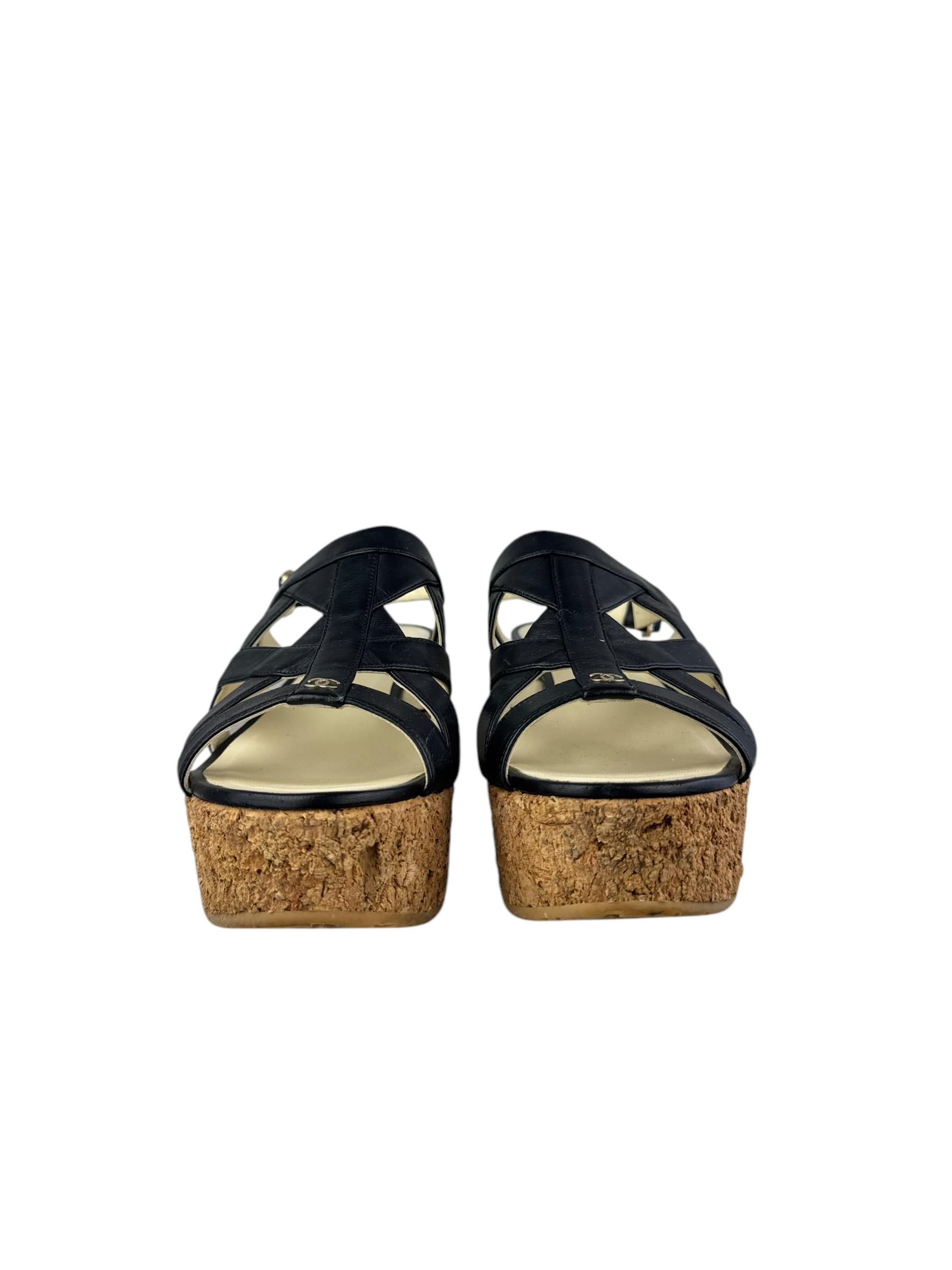 CHANEL SS15 BLACK LEATHER SANDALS