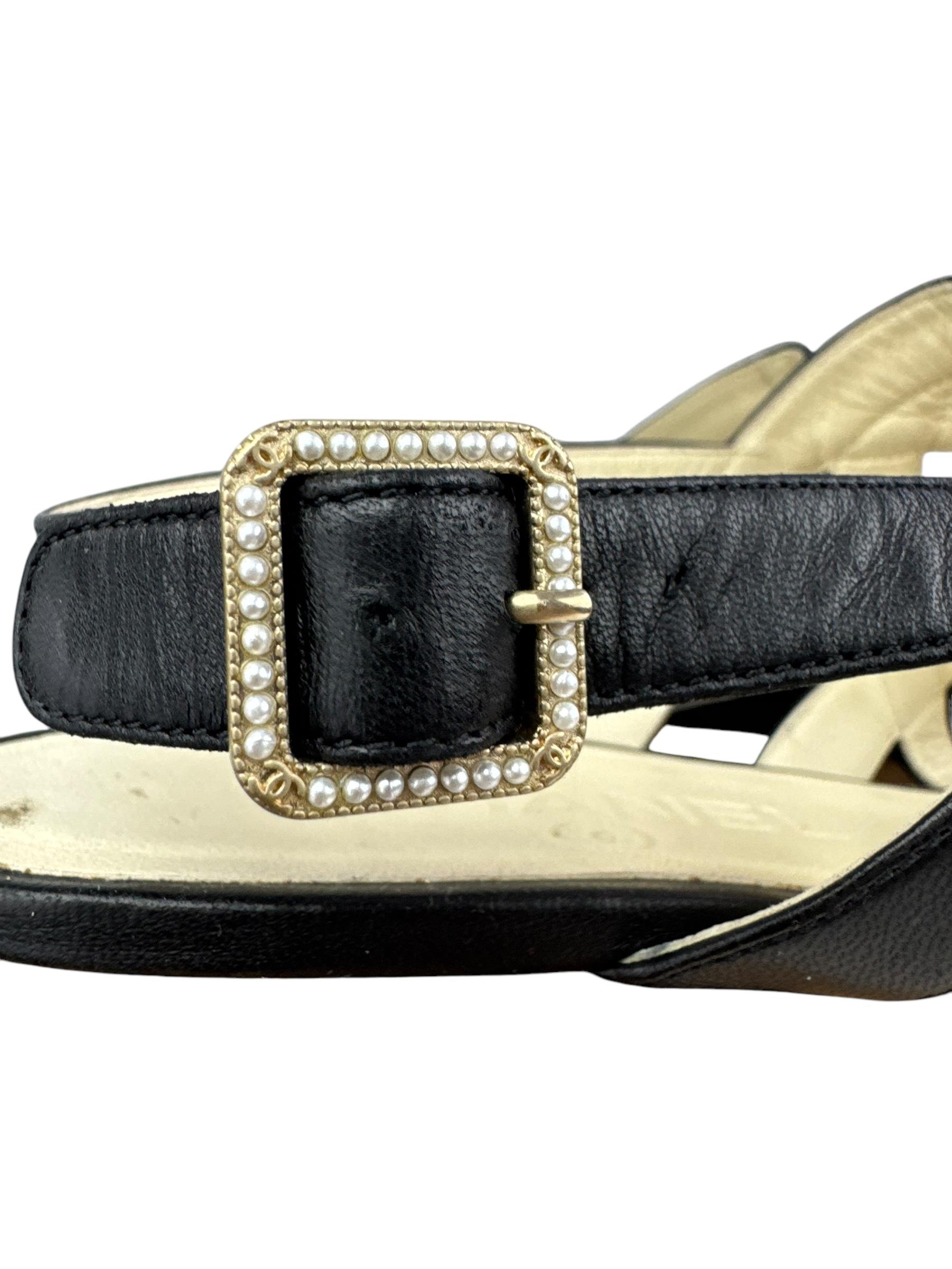 CHANEL SS15 BLACK LEATHER SANDALS
